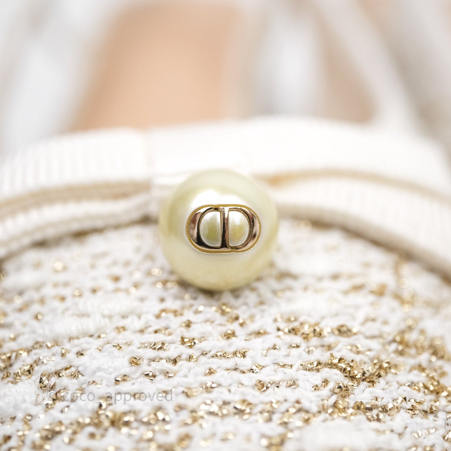 Dior Ballet Slingback Pump White Cannage Tweed Gold-Tone Metallic Thread
