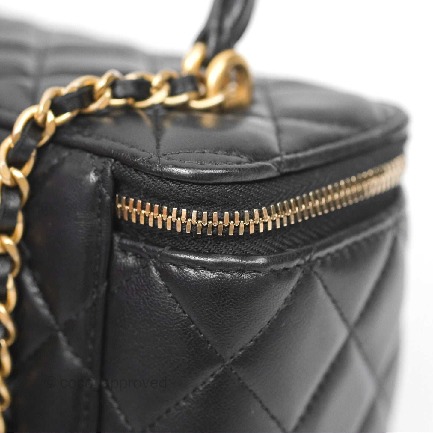 Chanel Vanity Rectangular Top Handle Black Lambskin Aged Gold Hardware