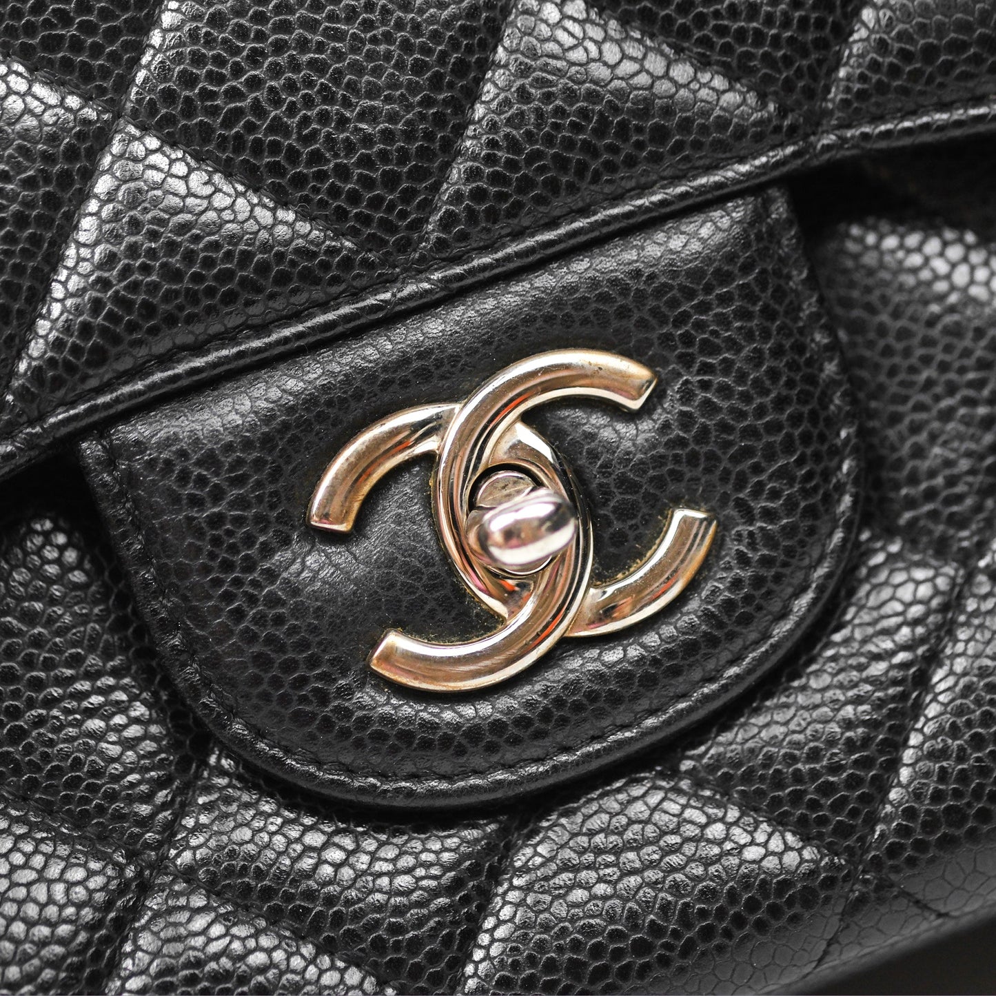 Chanel Jumbo Single Flap Quilted Black Caviar Silver Hardware