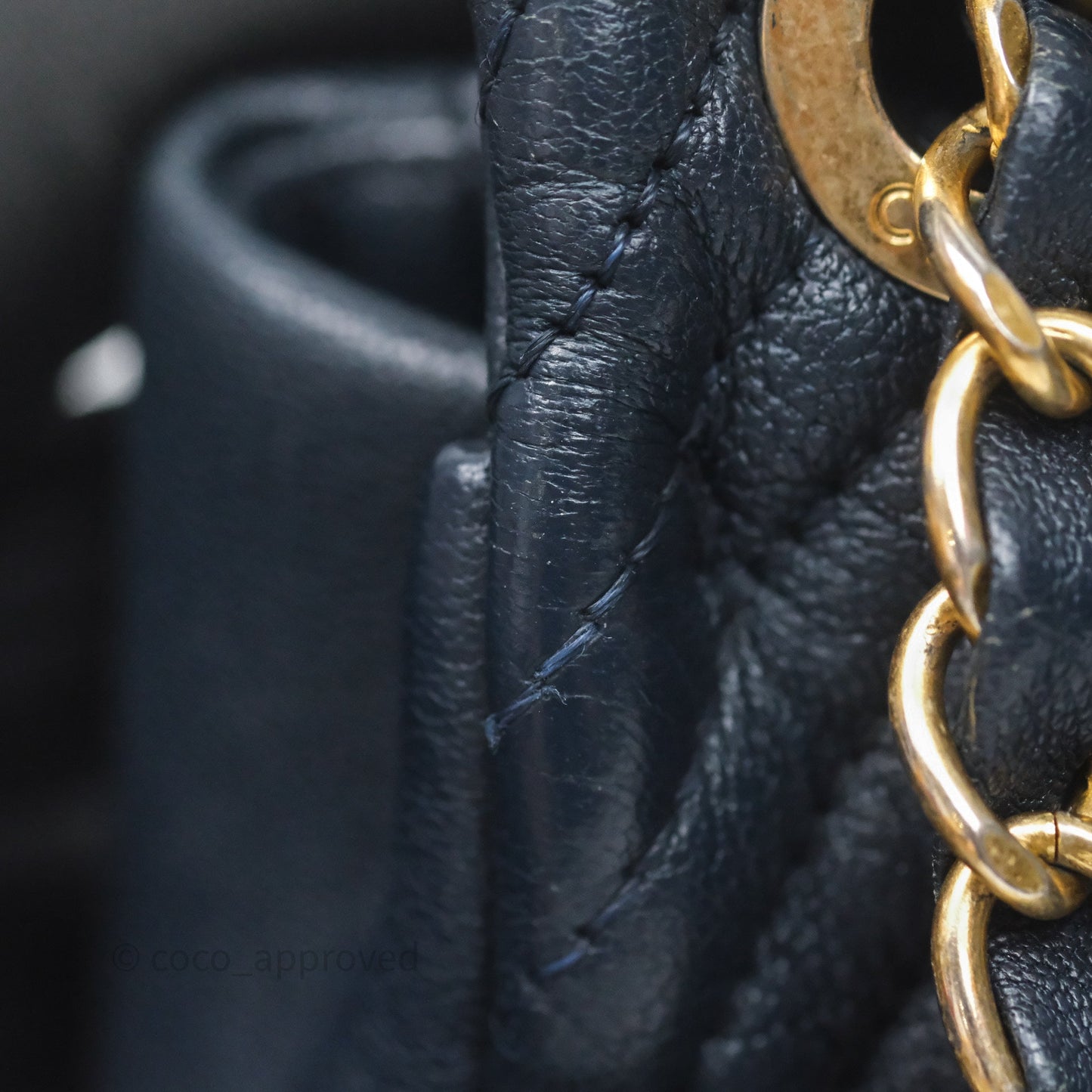 Chanel Medium Chevron Surpique Flap Navy Calfskin Aged Gold Hardware