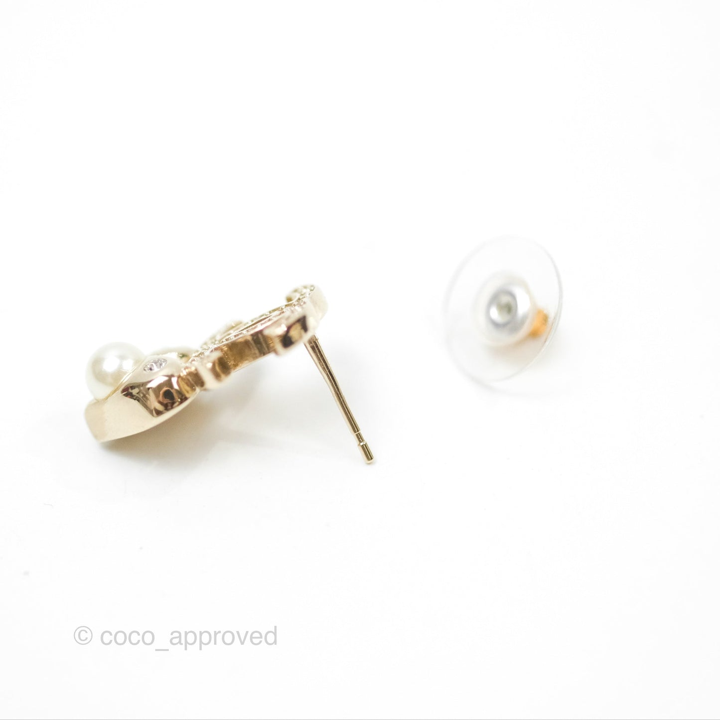 Chanel Crystal CC Star & Heart Pearl Earrings Gold Tone 19B