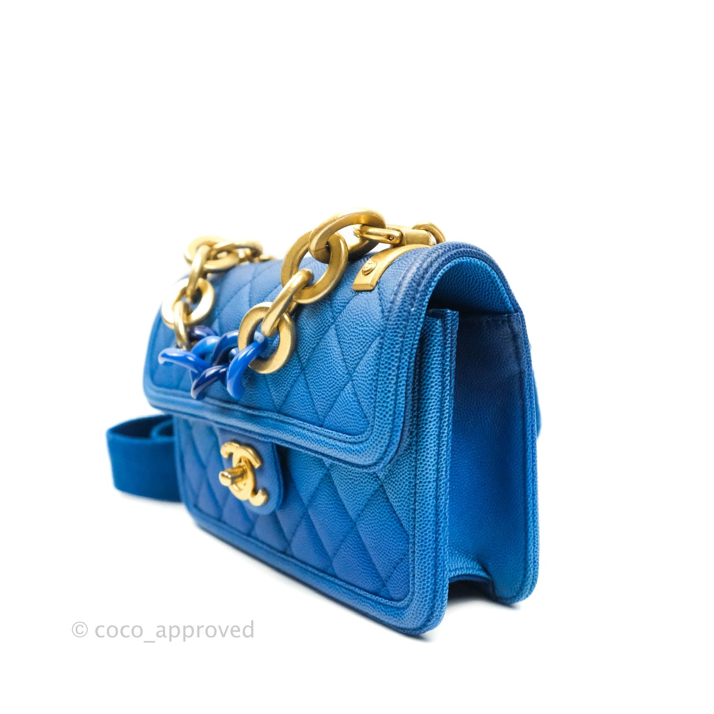 Chanel Quilted Sunset On The Sea Blue Flap Bag Caviar Aged Gold Hardware