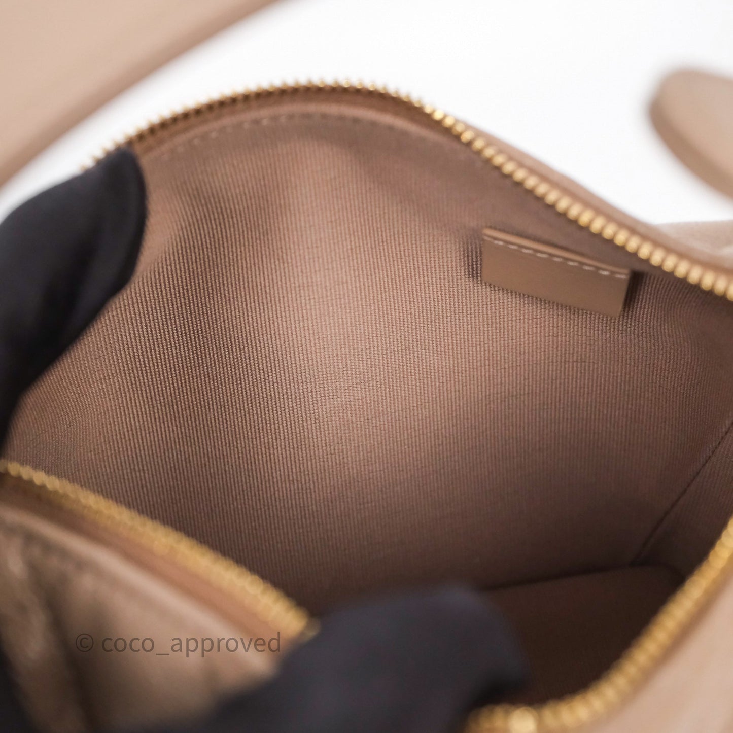 Chanel Quilted Hobo With Chain Beige Fonce Caviar Gold Hardware