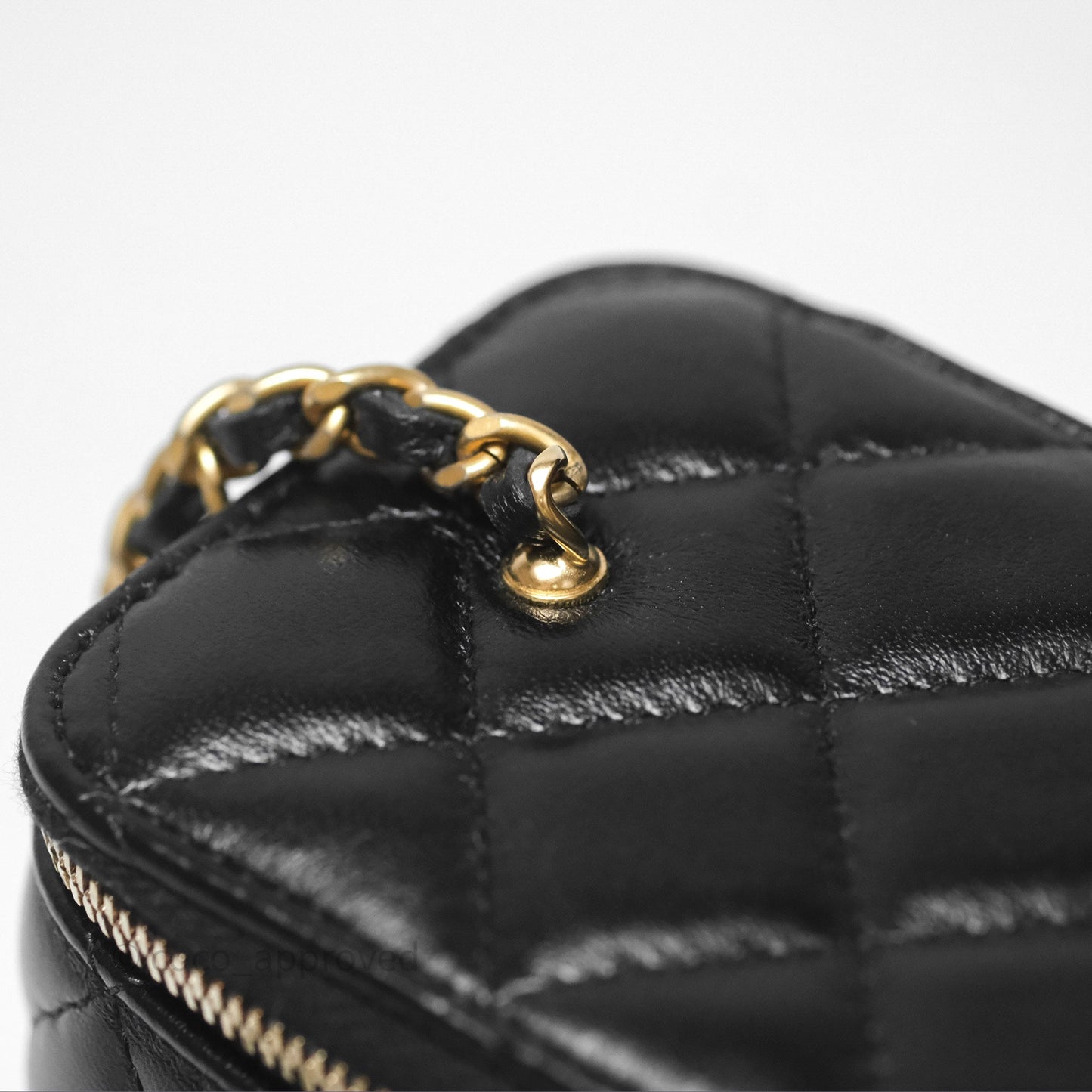 Chanel Vanity with Enamel CC Adjustable Chain Black Lambskin Aged Gold Hardware 24A