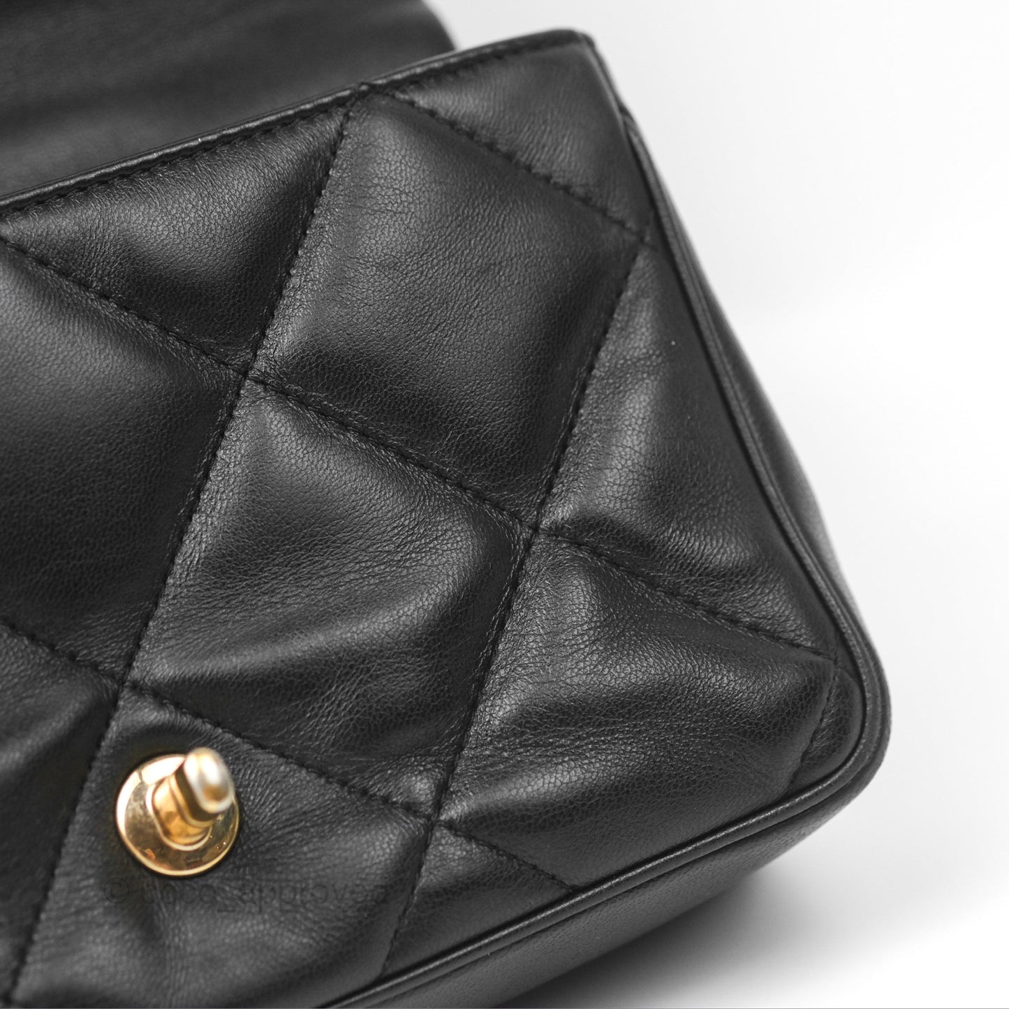 Chanel Small Coco Lady Quilted Flap Bag With Top Handle Black Calfskin Gold Hardware
