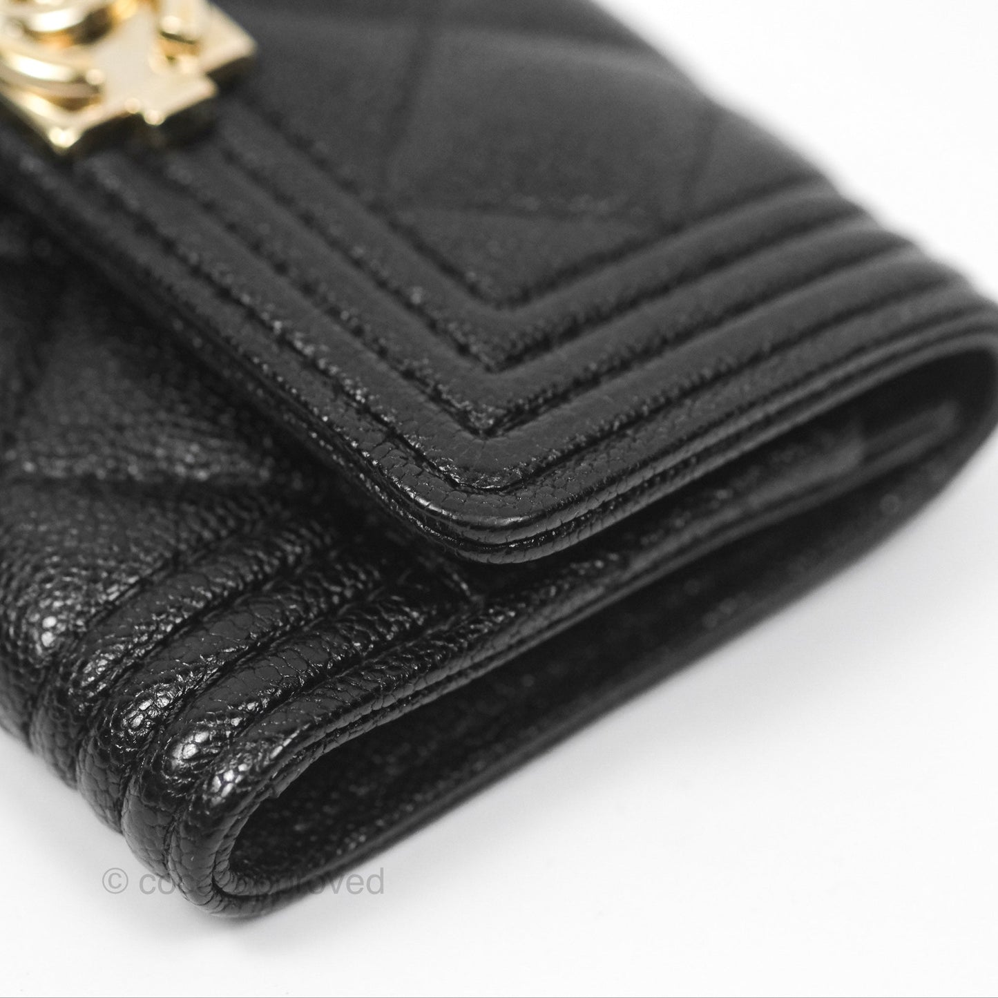 Chanel Quilted Boy Flap Card Holder Black Caviar Gold Hardware