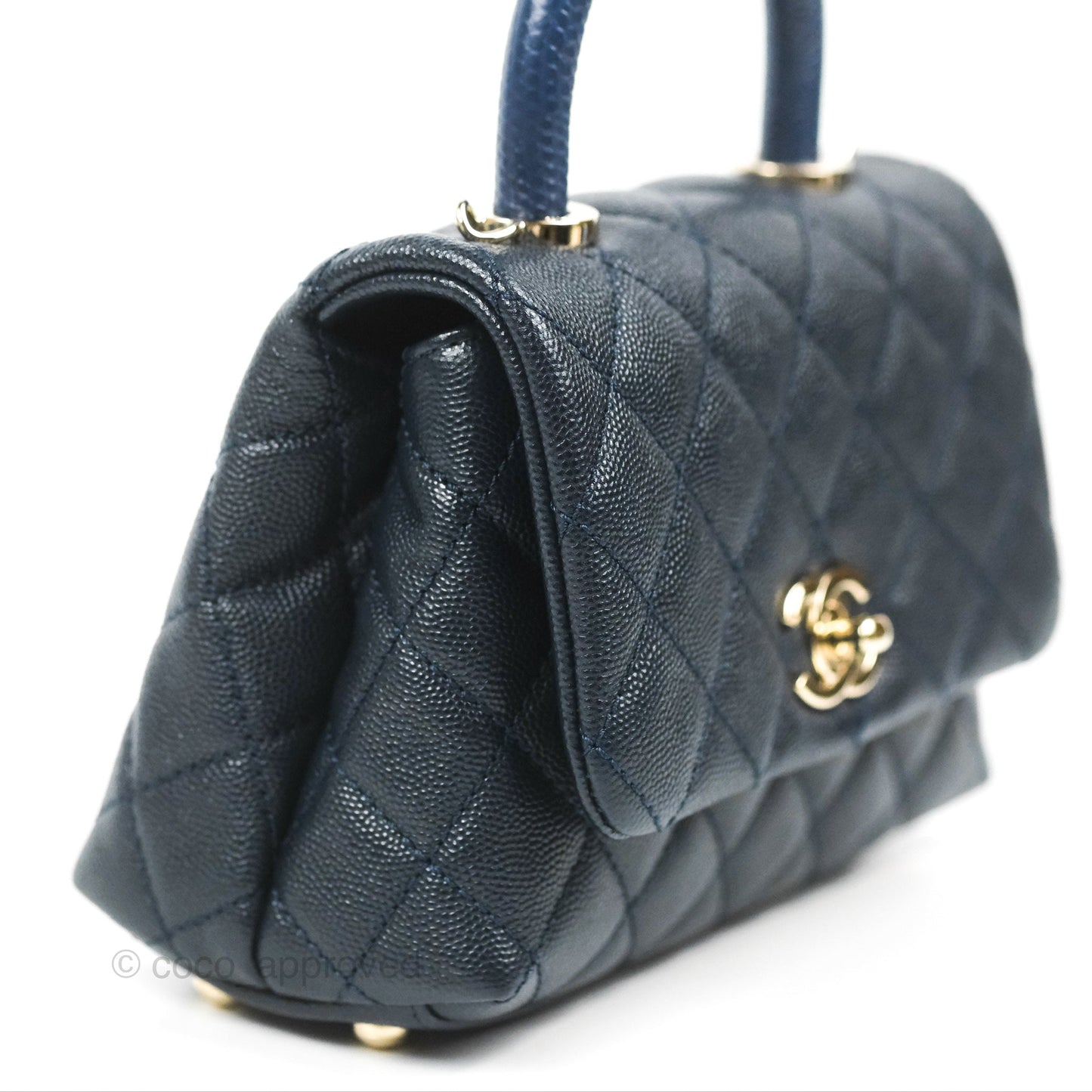 Chanel Mini Coco Handle Quilted Navy Caviar Gold Hardware