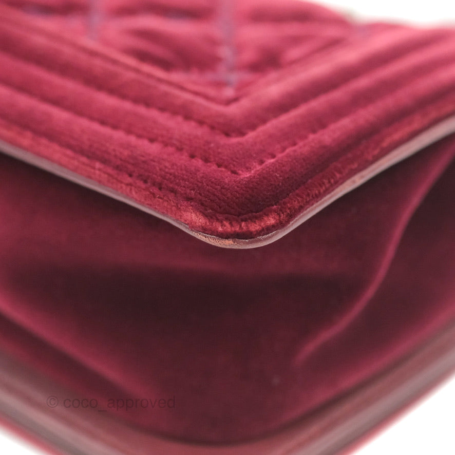 Chanel Small Boy Burgundy Velvet Ruthenium Hardware