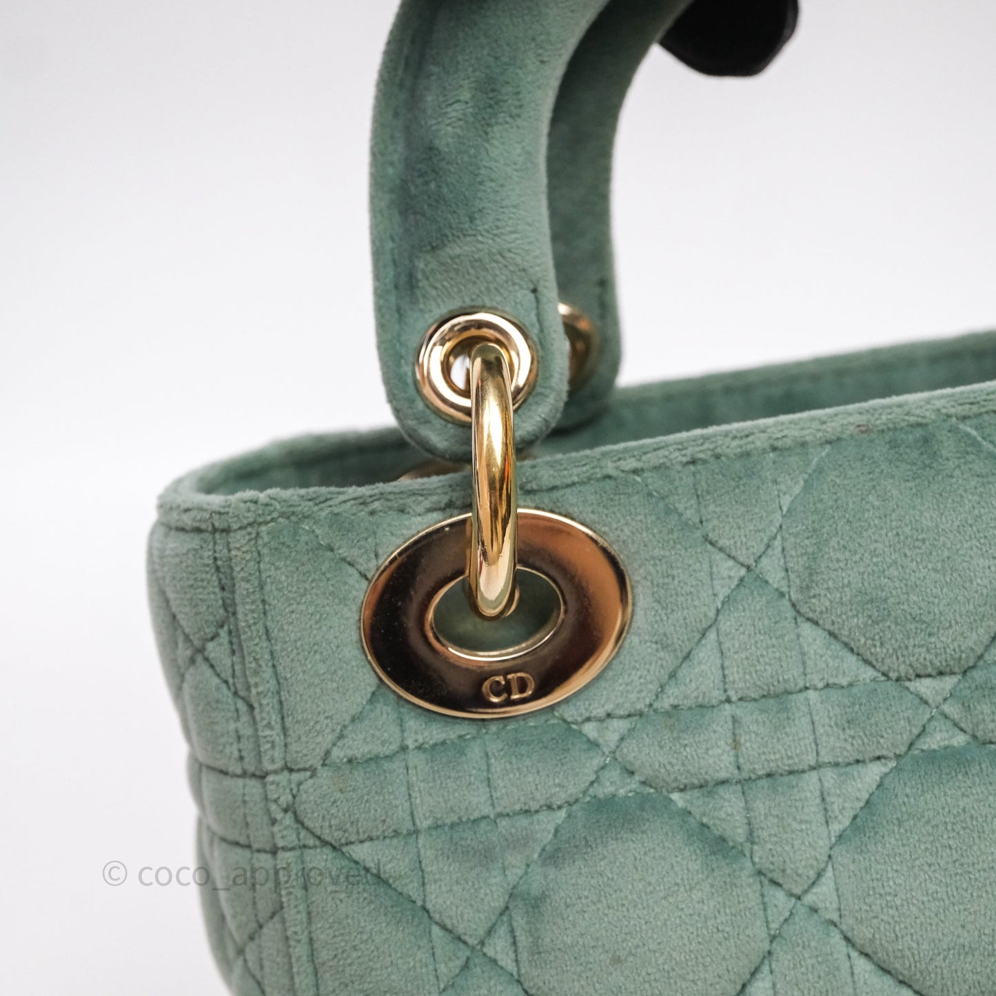Christian Dior Mini Lady Dior Green Suede Cannage Gold Hardware