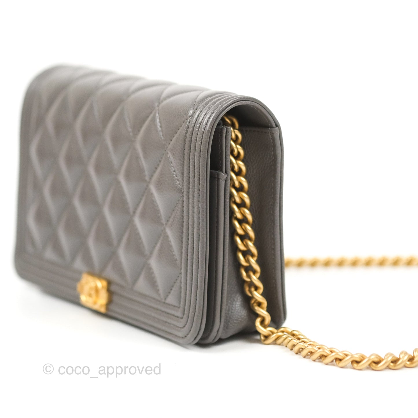 Chanel Quilted Boy Wallet on Chain WOC Dark Grey Caviar Gold Hardware