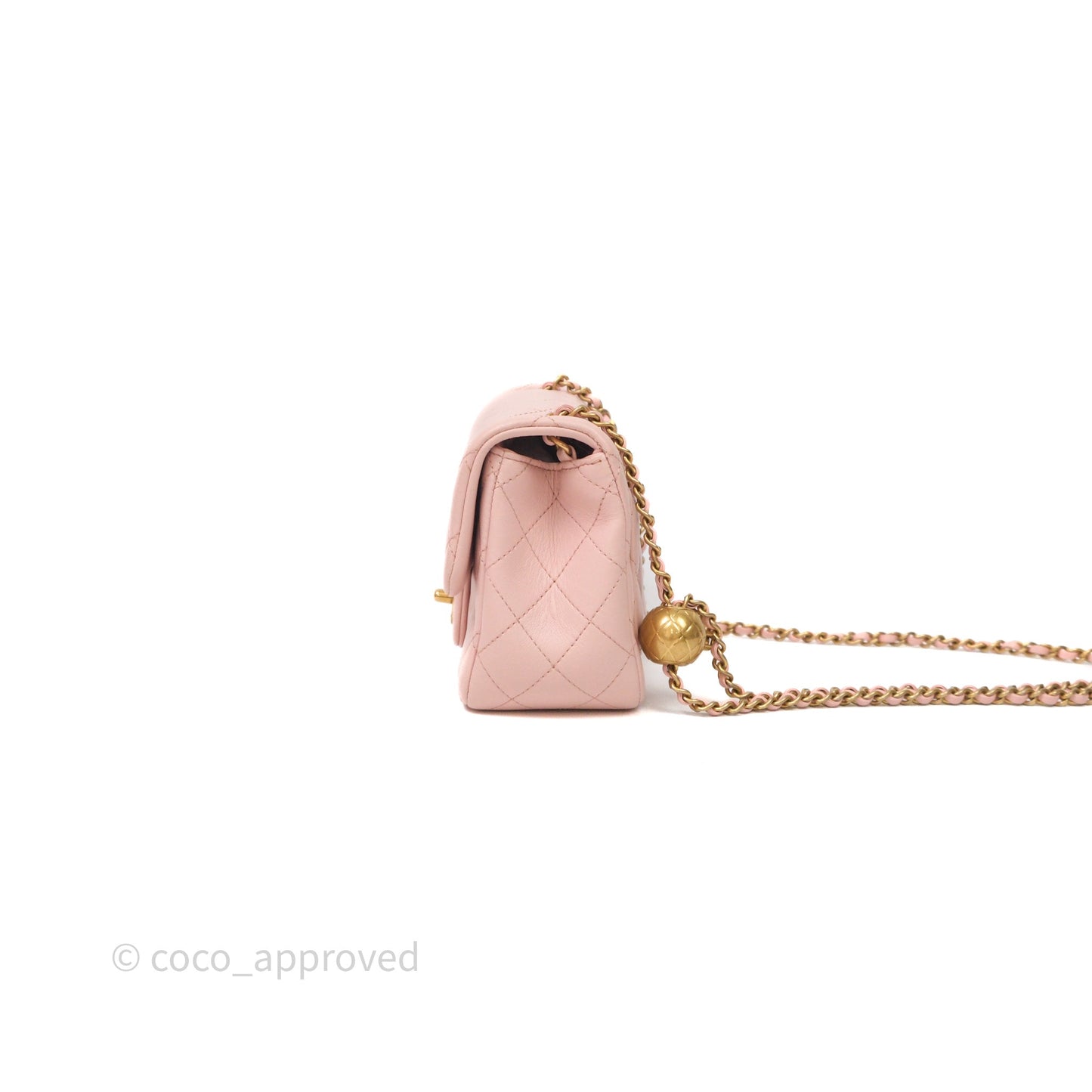 Chanel Pearl Crush Mini Square Quilted Pink Lambskin Aged Gold Hardware