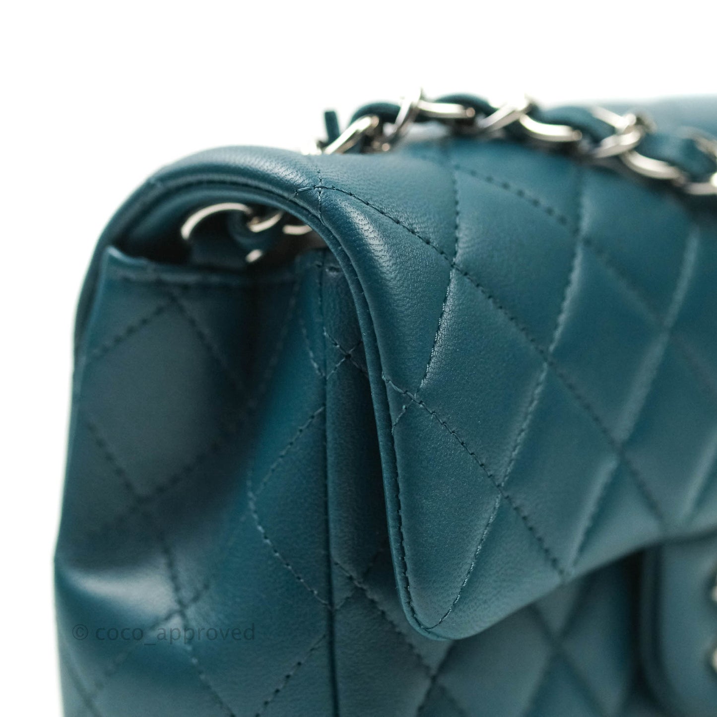 Chanel Quilted Mini Rectangular Lambskin Flap Bag Teal Silver Hardware
