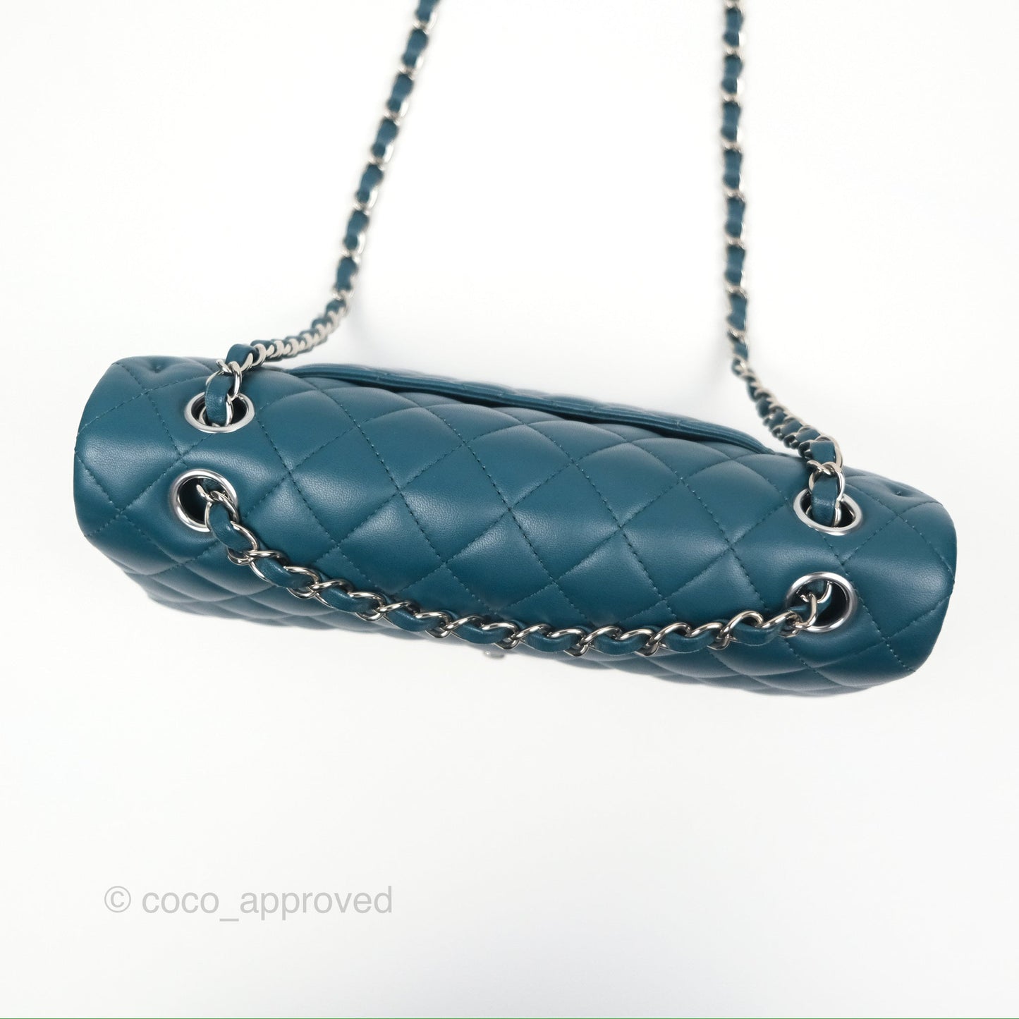 Chanel Classic M/L Medium Flap Quilted Teal Lambskin Silver Hardware
