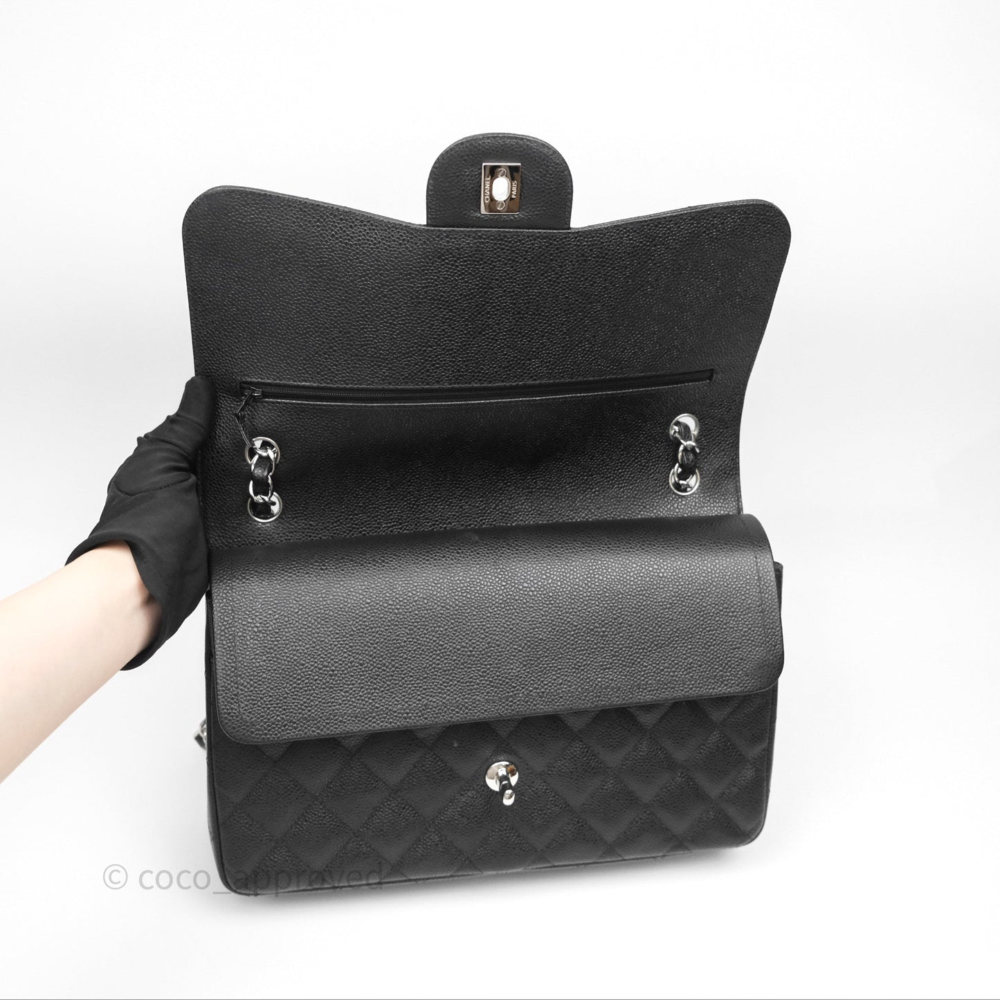 Chanel Jumbo Double Flap Black Caviar Silver Hardware⁣⁣