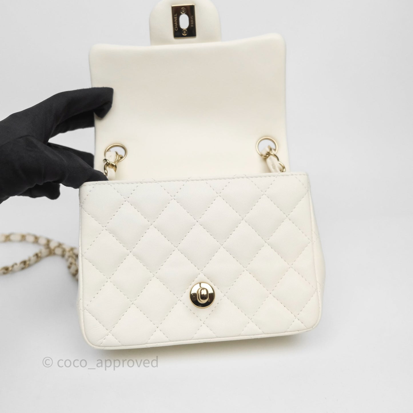 Chanel Quilted Mini Square White Lambskin Gold Hardware