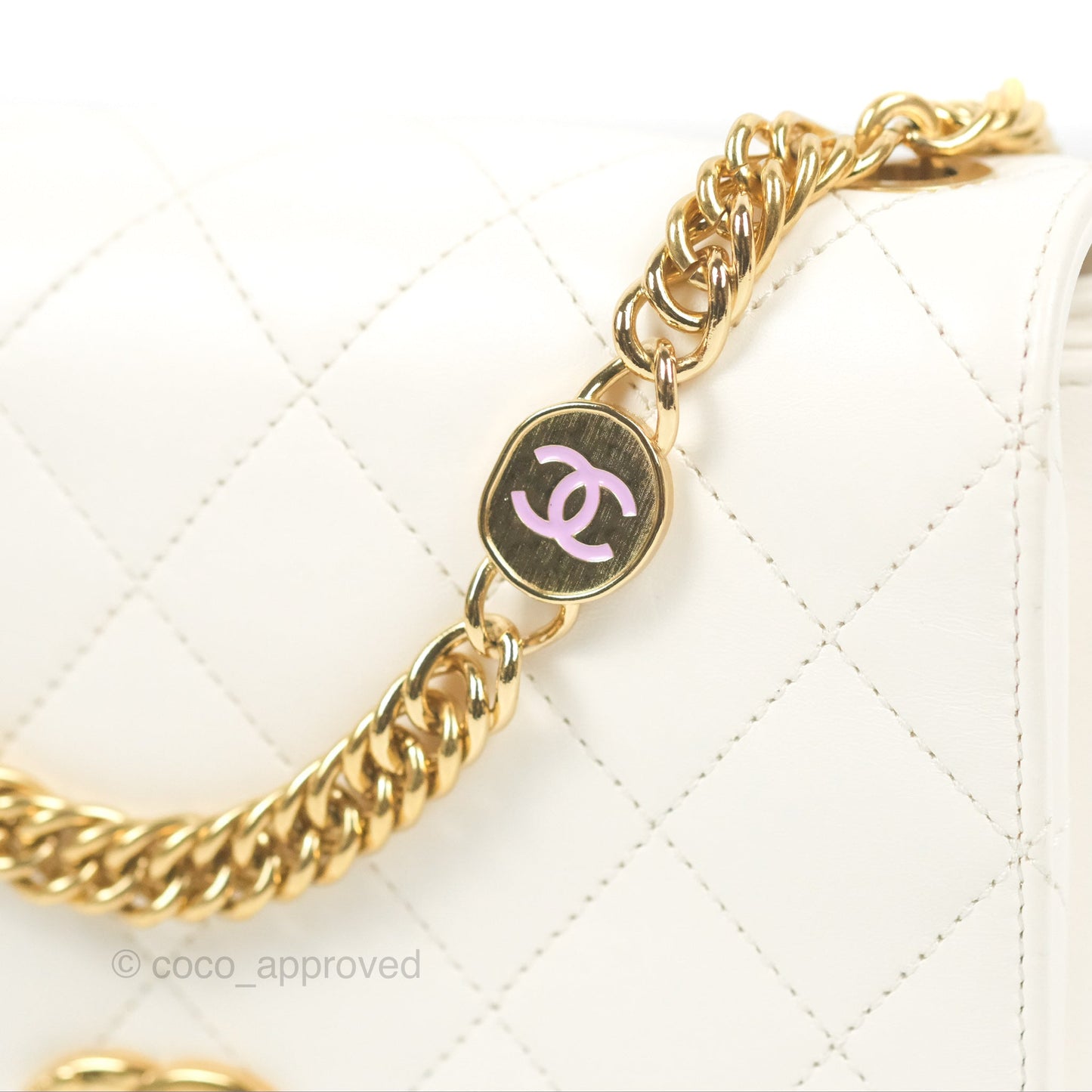 Chanel Mini Flap Bag with Enamel Charm Chain White Lambskin Gold Hardware