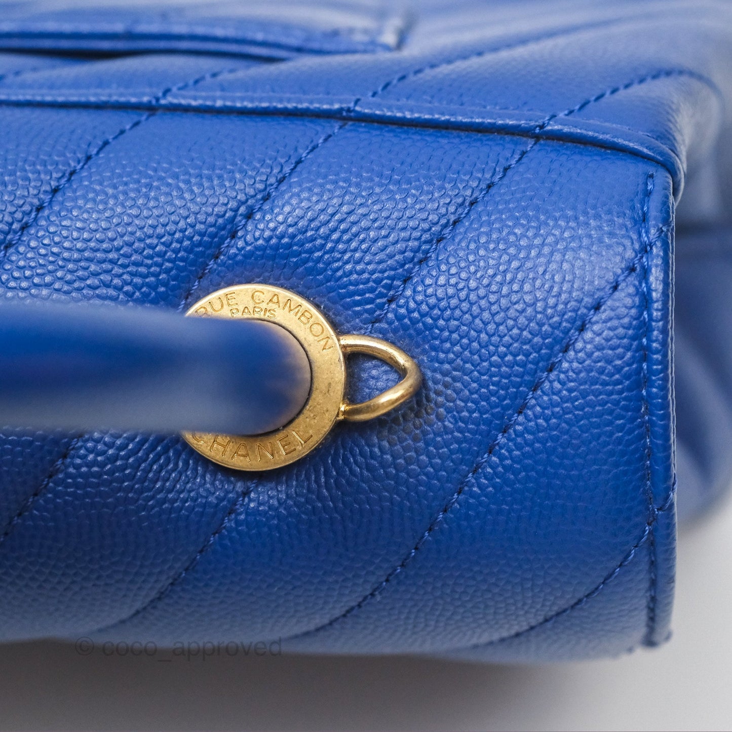 Chanel Small Coco Handle Chevron Blue Caviar Aged Gold Hardware