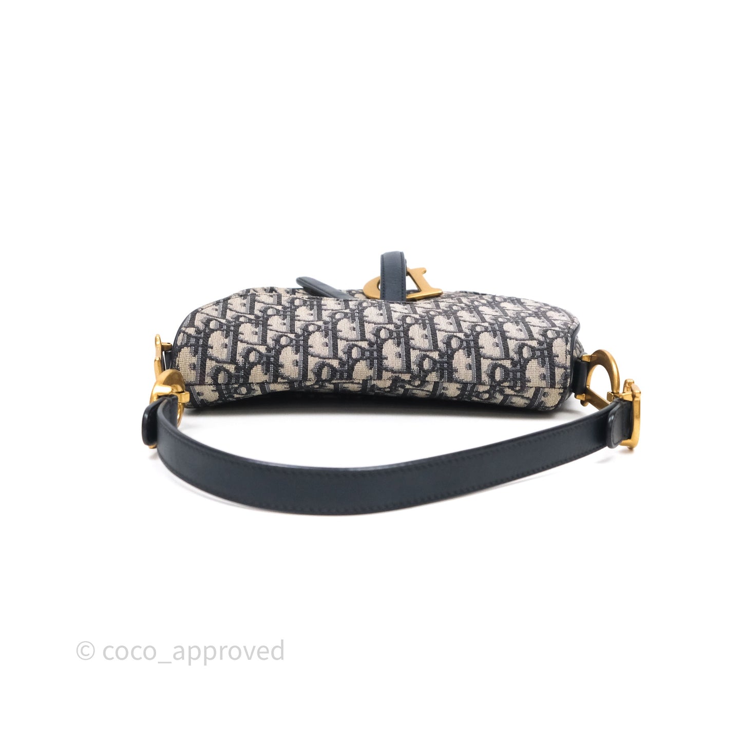 Christian Dior Saddle Bag Navy Dior Oblique Embroidery Gold Hardware
