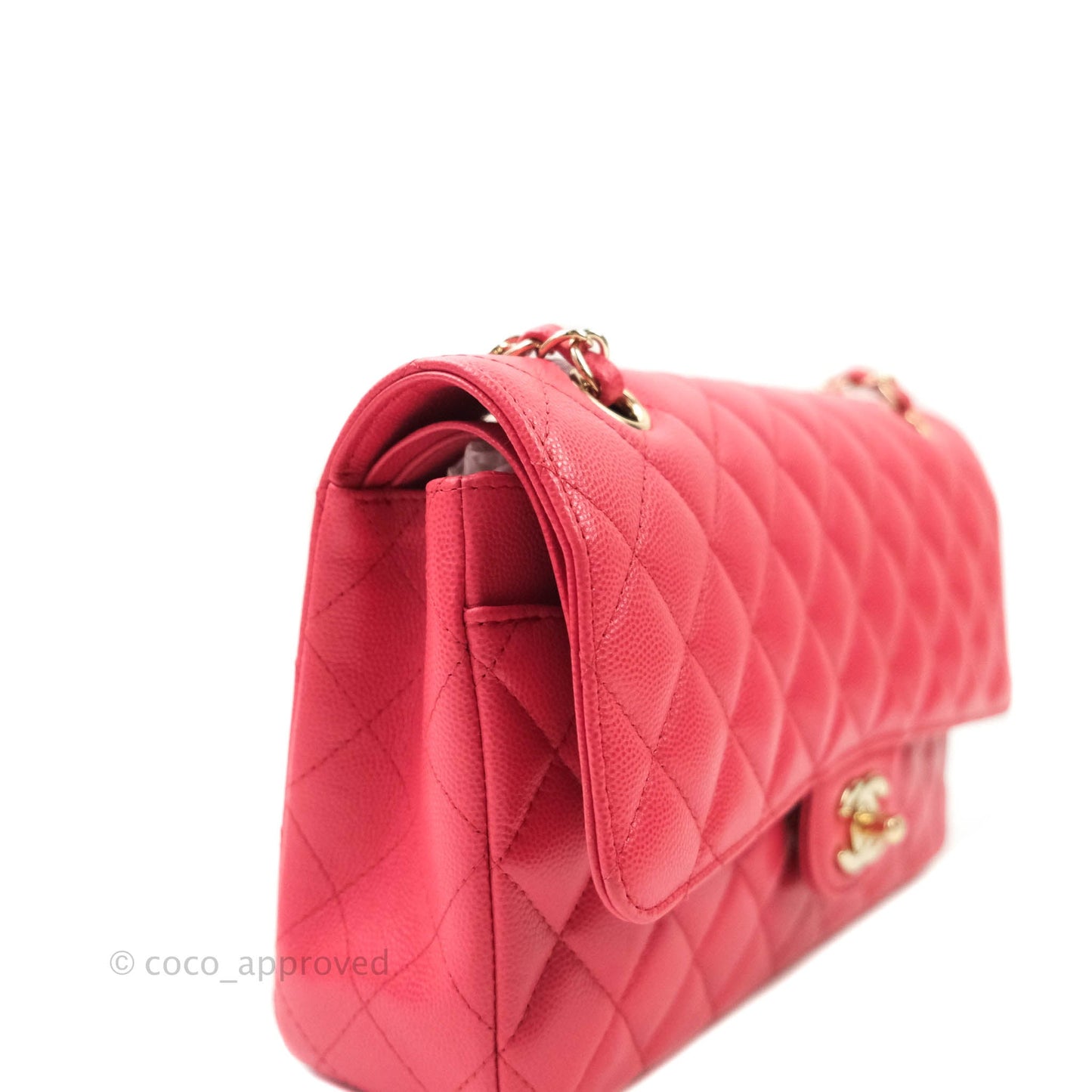 Chanel Classic M/L Medium Double Flap Dark Pink Caviar Gold Hardware