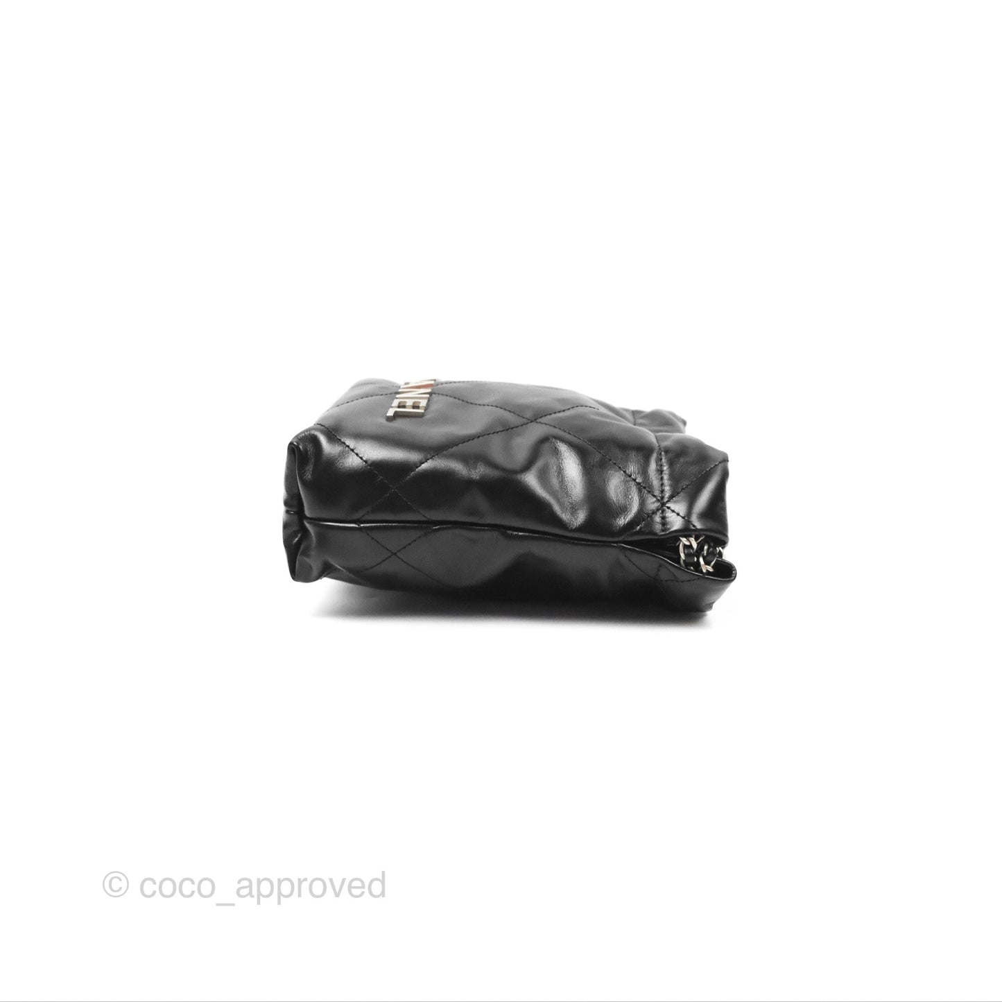 Chanel 22 Mini Bag Black Shiny Crumpled Calfskin Matte Silver Hardware
