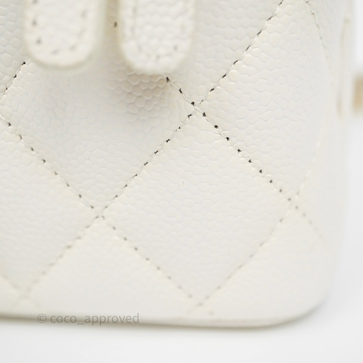 Chanel Logo Top Handle Vanity Rectangular White Caviar Aged Gold Hardware