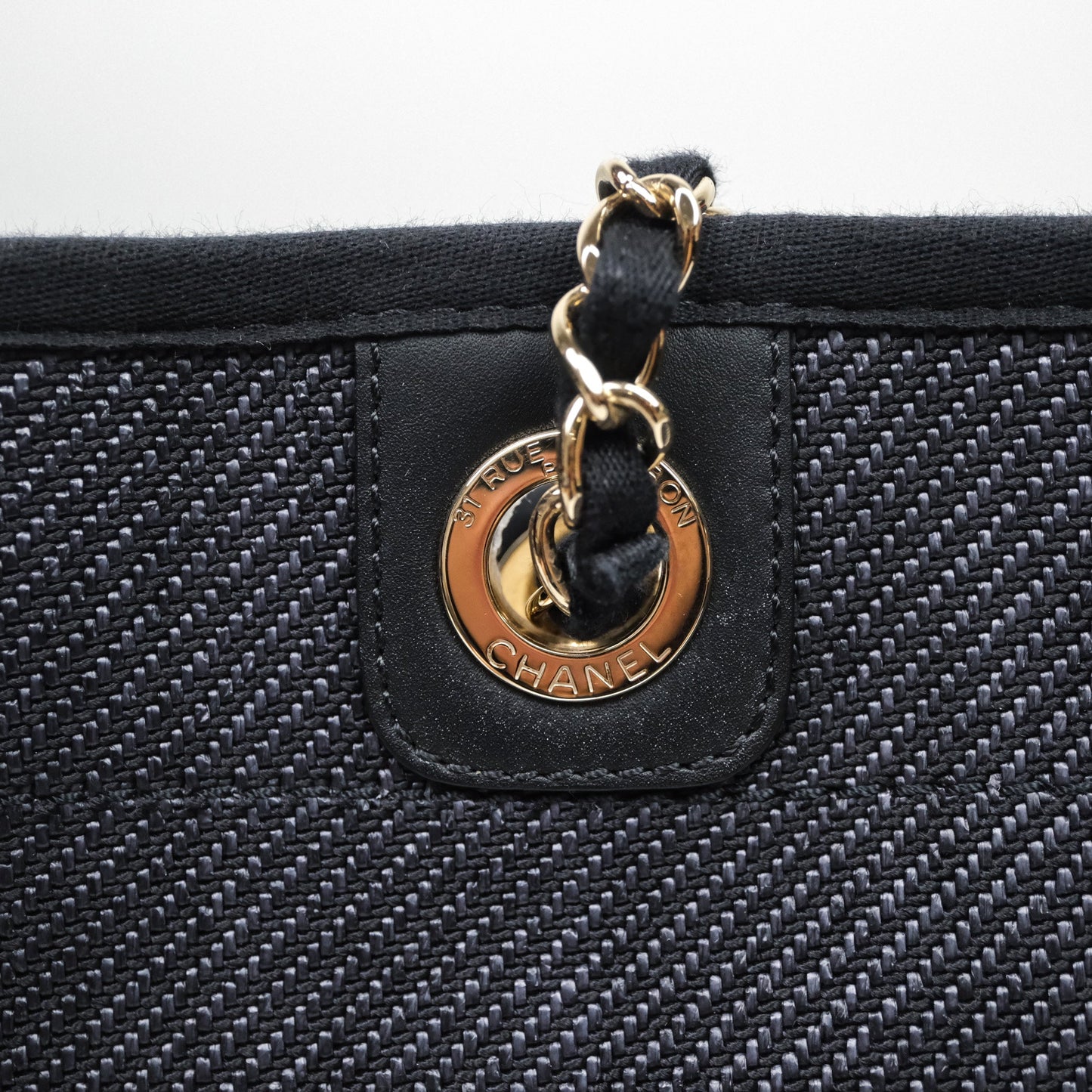 Chanel Medium Deauville Navy Canvas Gold Hardware