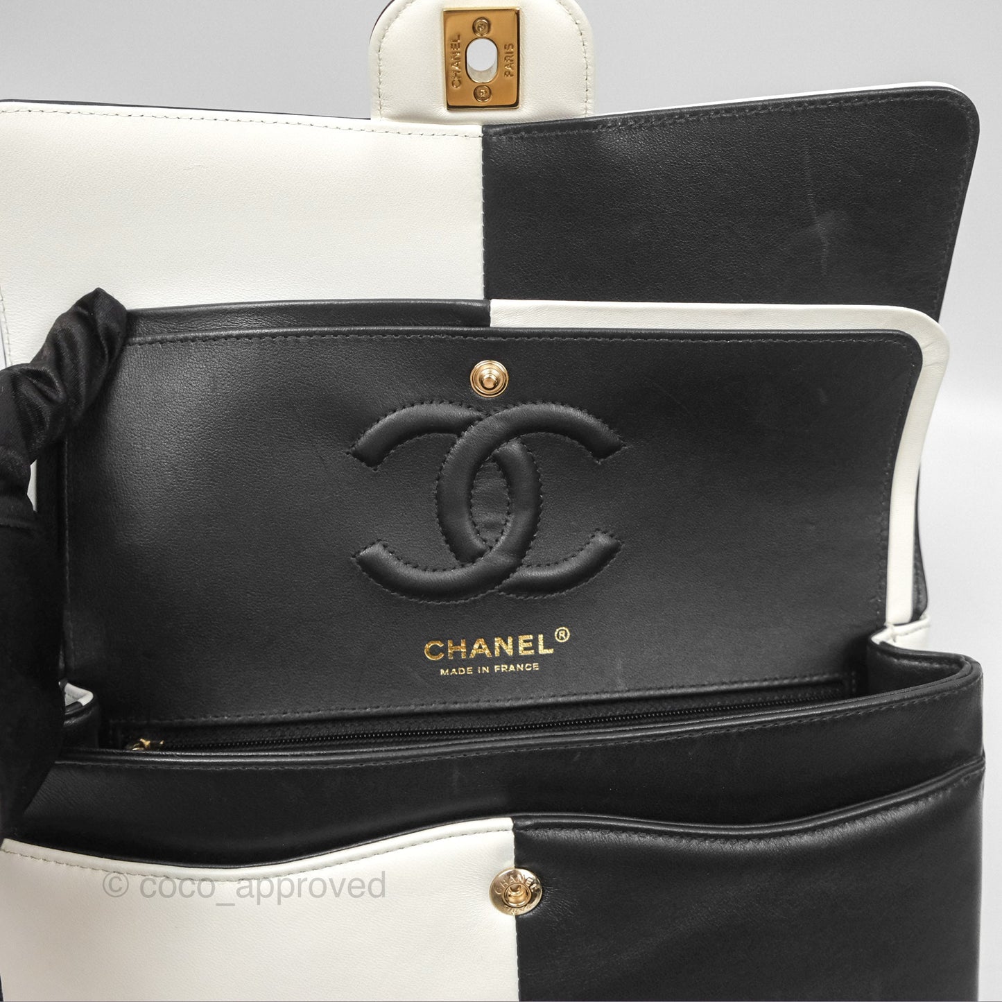 Chanel Medium Flap Black & White Lambskin Gold Hardware