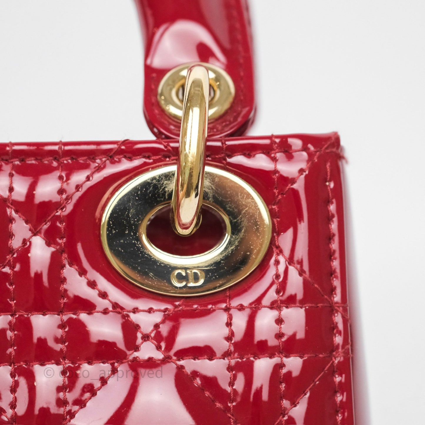 Christian Dior Mini Lady Dior Red Patent Cannage Gold Hardware