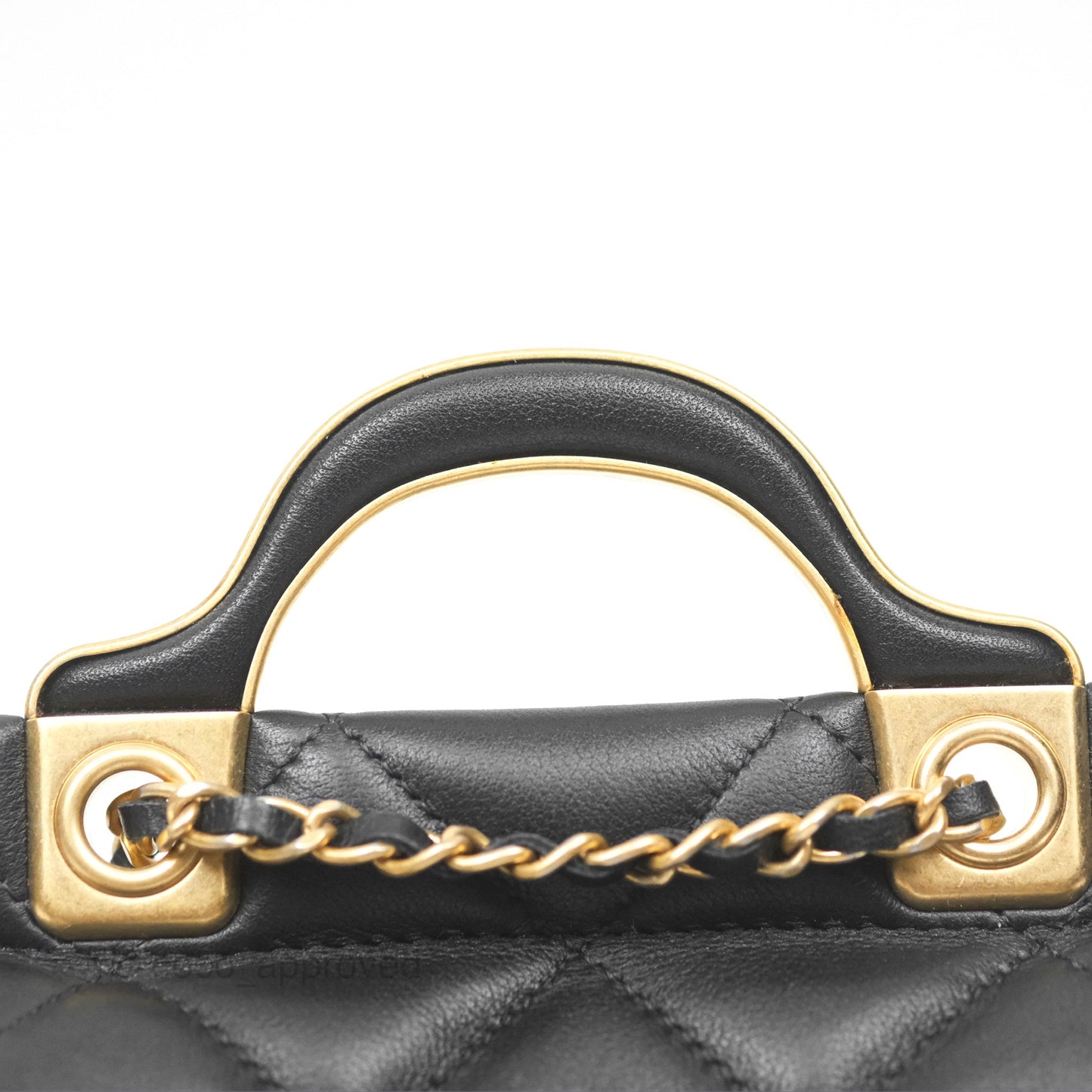 Chanel Lady Handle Flap Card Holder With Chain Black Calfskin Gold Hardware