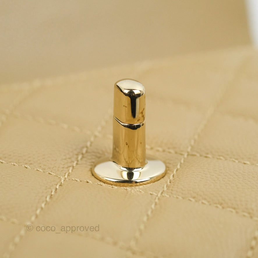 Chanel Small Coco Handle Quilted Dark Beige Caviar Gold Hardware Lizard Handle