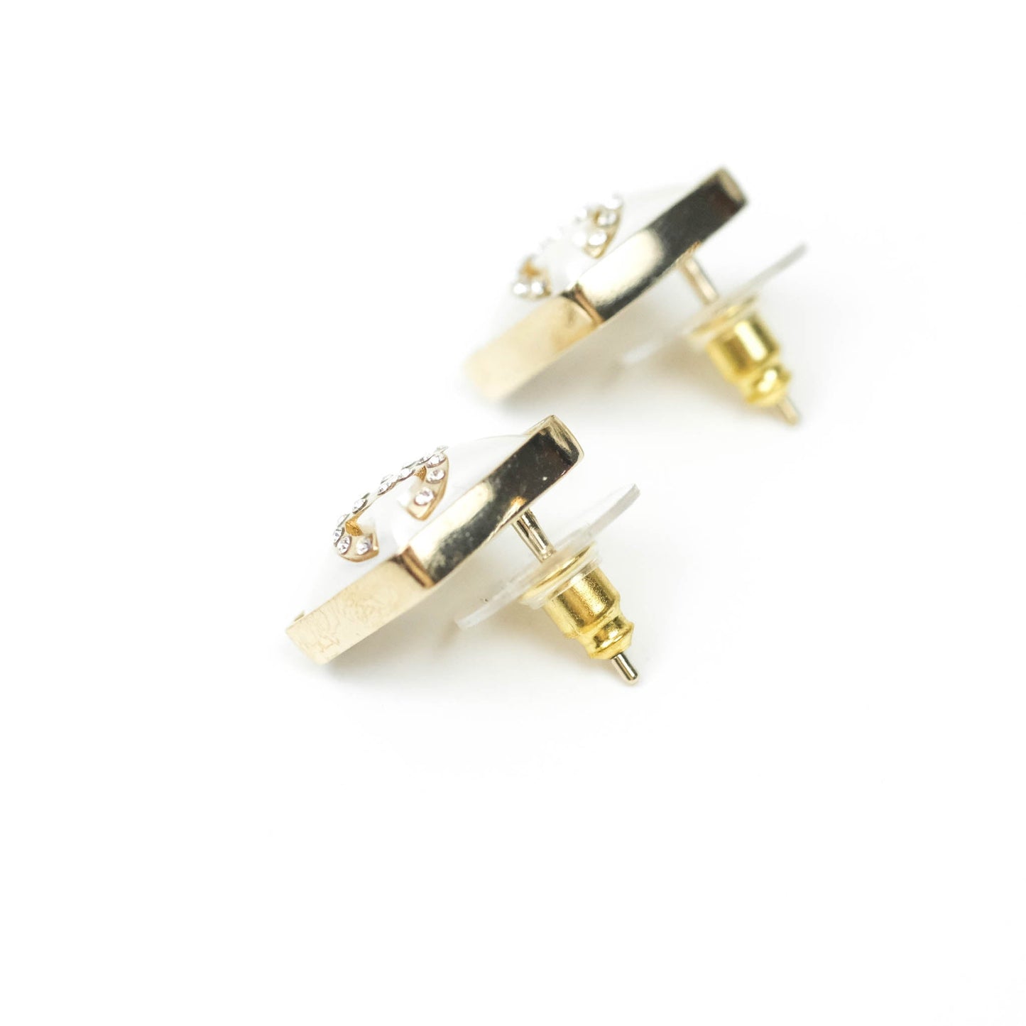 Chanel Diamond Shape CC Rhinestone Earrings Gold Tone 21P
