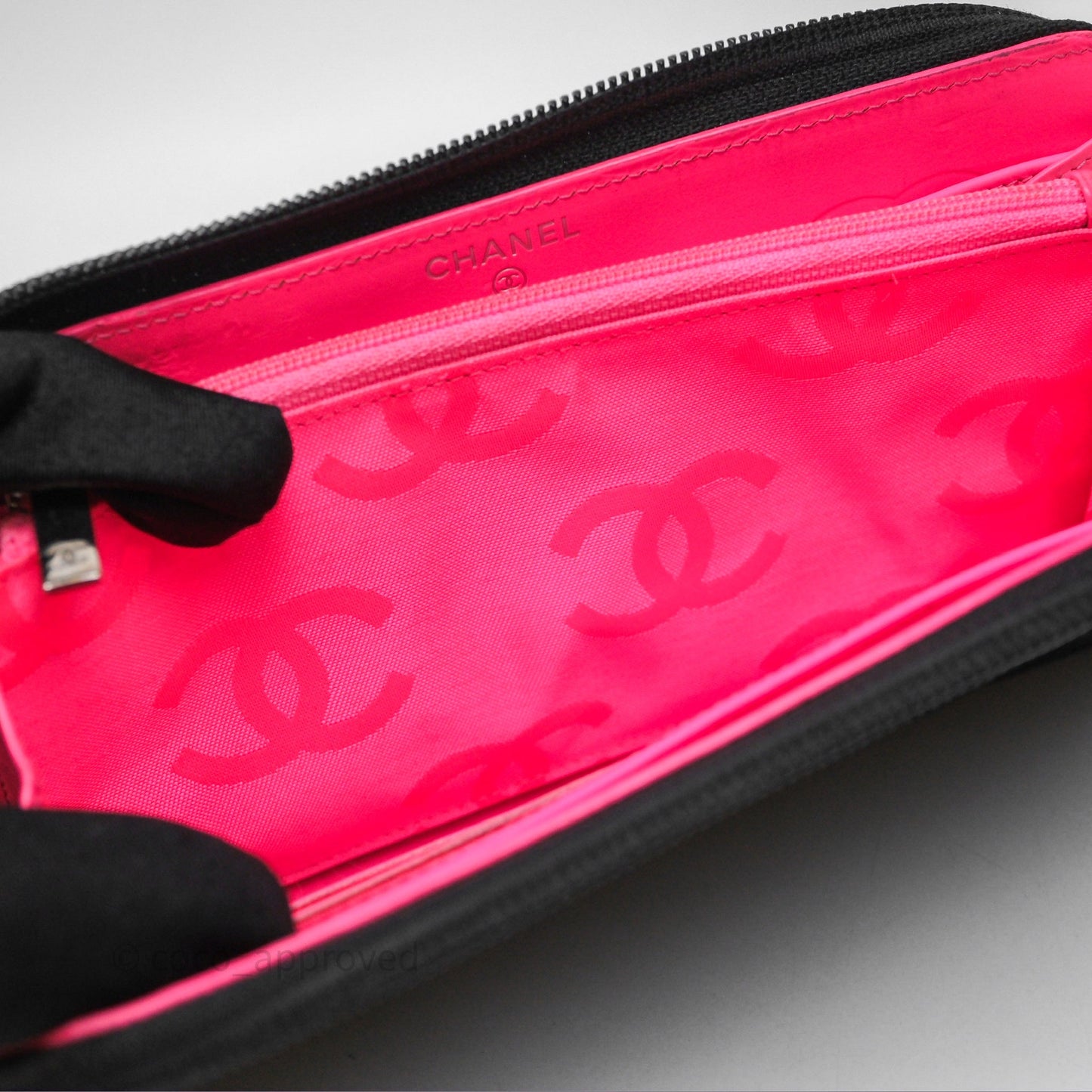 Chanel Quilted Cambon Yen Zip Long Wallet Black Calfskin Silver Hardware