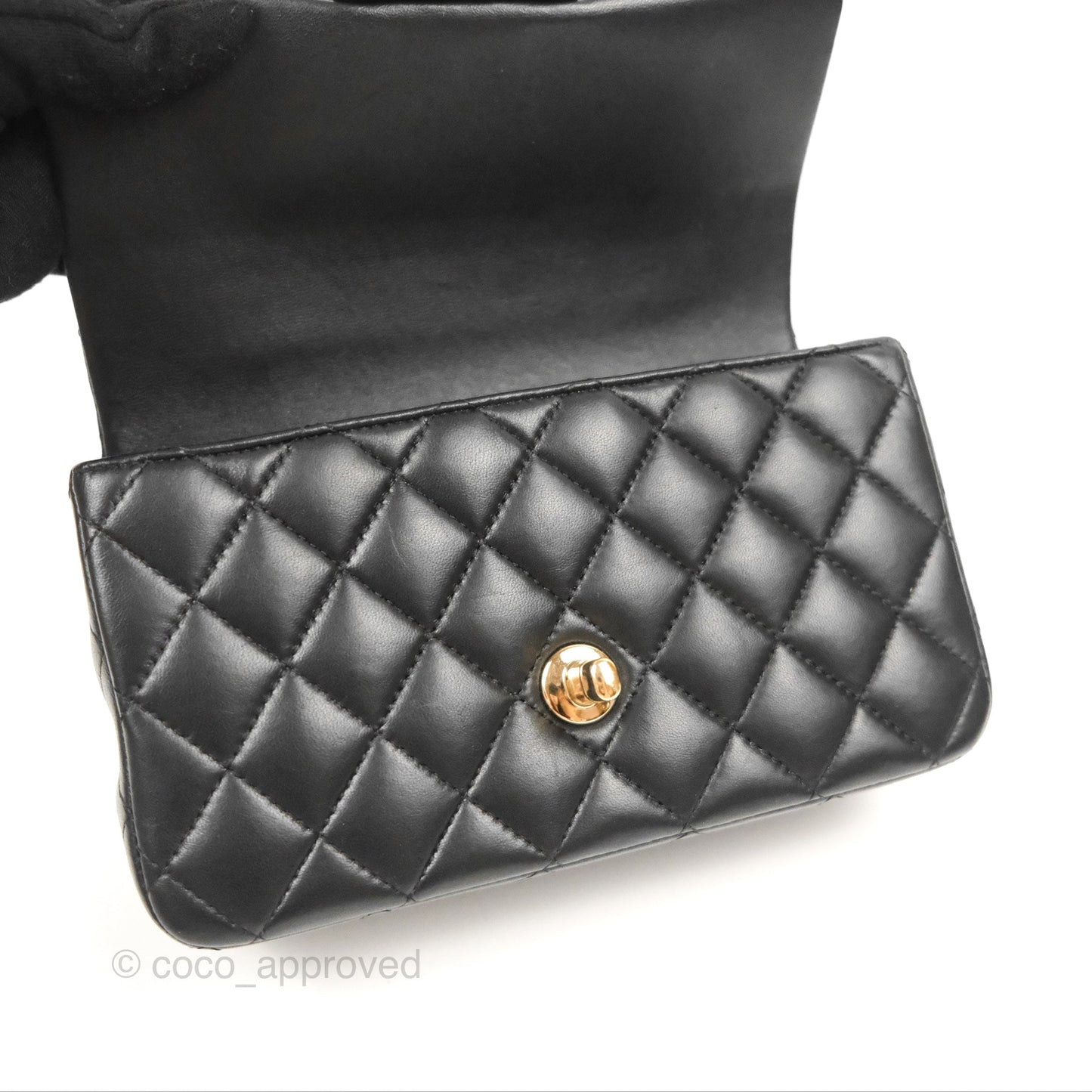 Chanel Top Handle Mini Rectangular Flap Bag Black Lambskin Gold Hardware