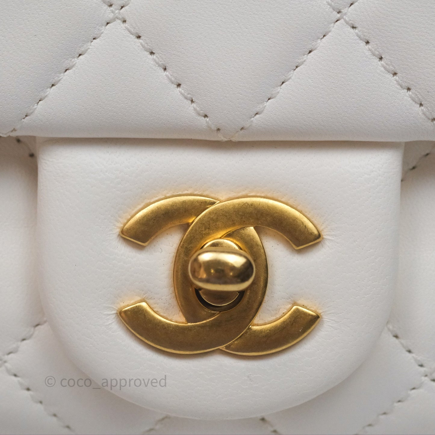 Chanel Mini Rectangular Pearl Crush Quilted White Lambskin Aged Gold Hardware
