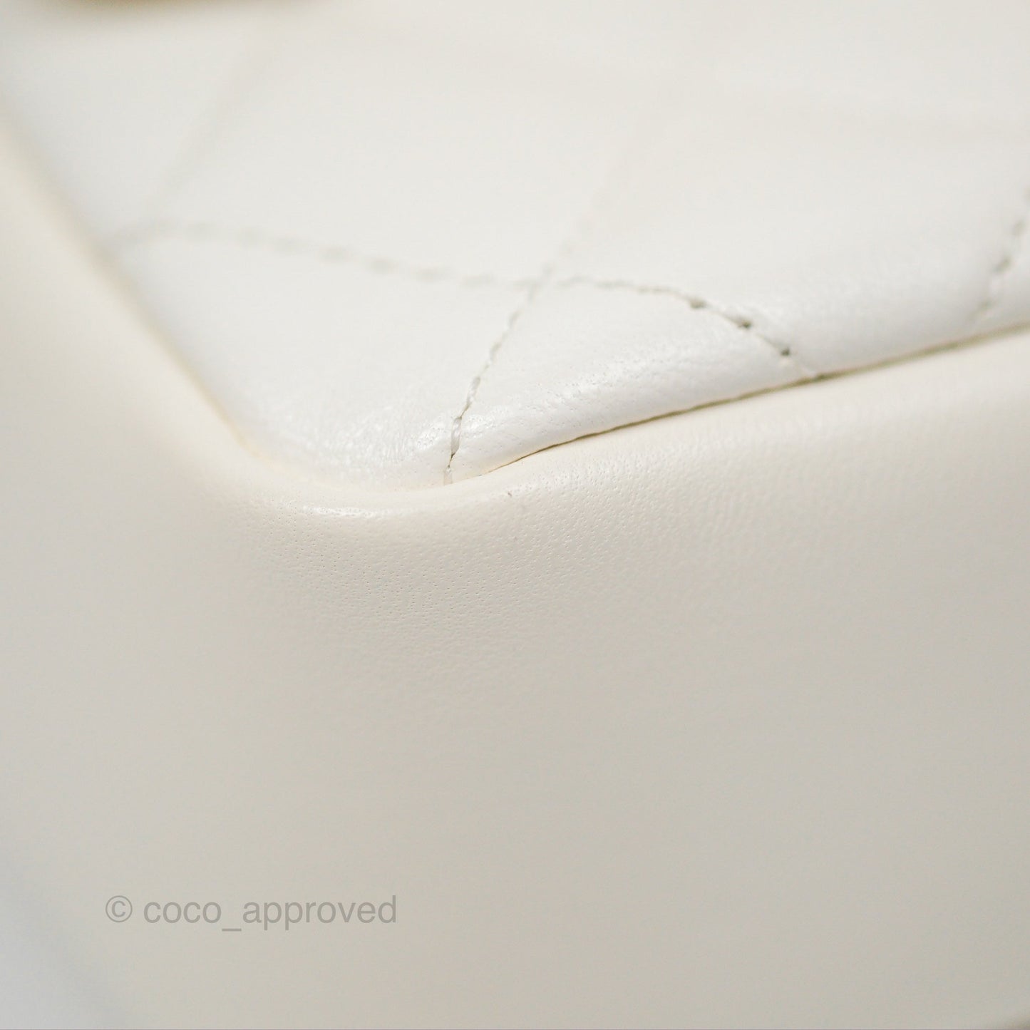 Chanel Pearl Chain Mini Flap Bag White Lambskin Aged Gold Hardware 24P