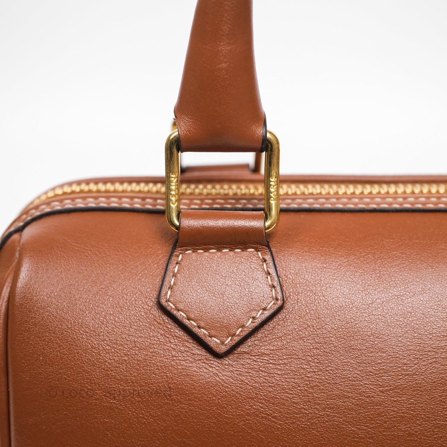 Celine Small Boston Bag Tan Calfskin Gold Hardware