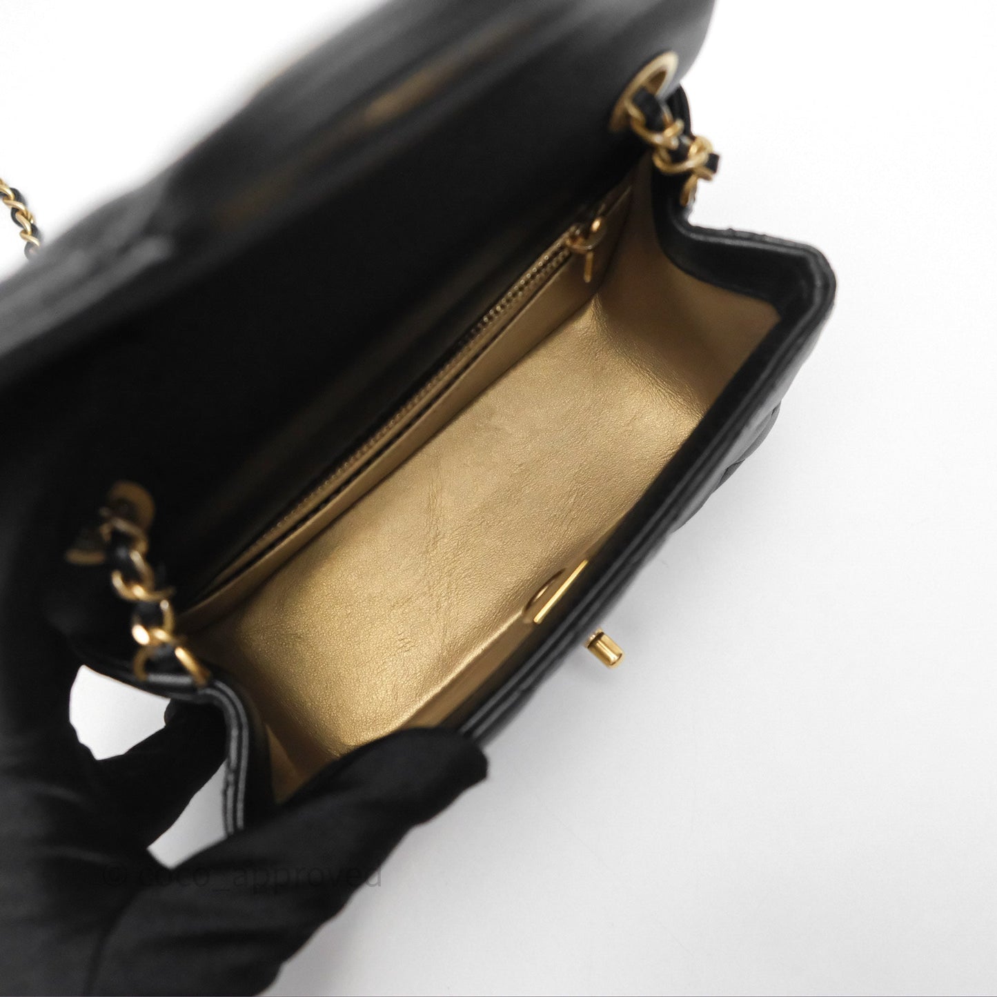 Chanel Pearl Crush Mini Square Quilted Black Lambskin Aged Gold Hardware