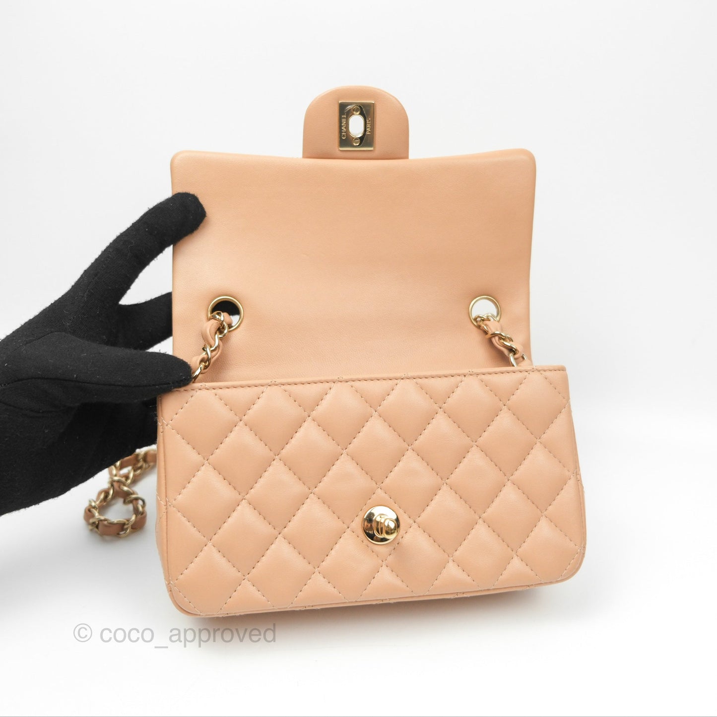 Chanel Quilted Mini Rectangular Beige Lambskin Gold Hardware