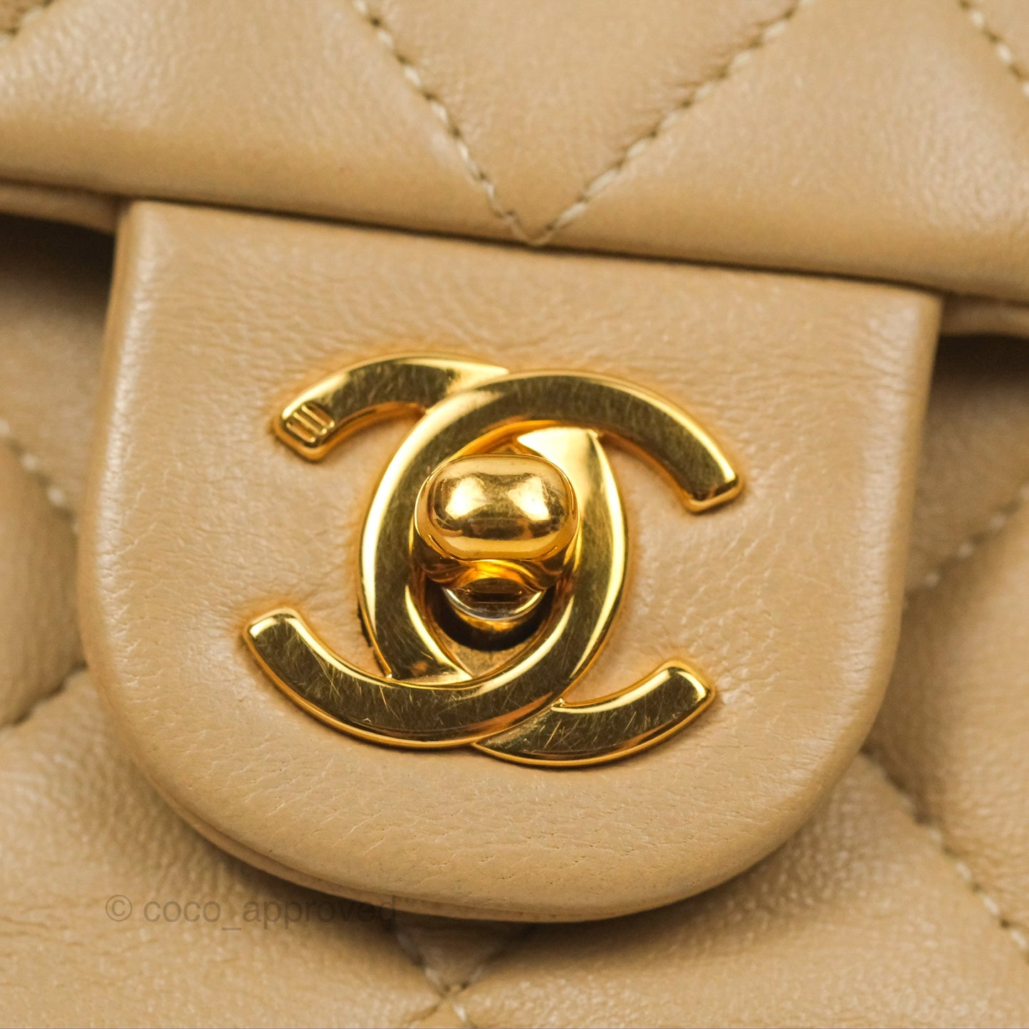 Chanel Vintage Square Flap Bag Beige Lambskin 24K Gold Hardware