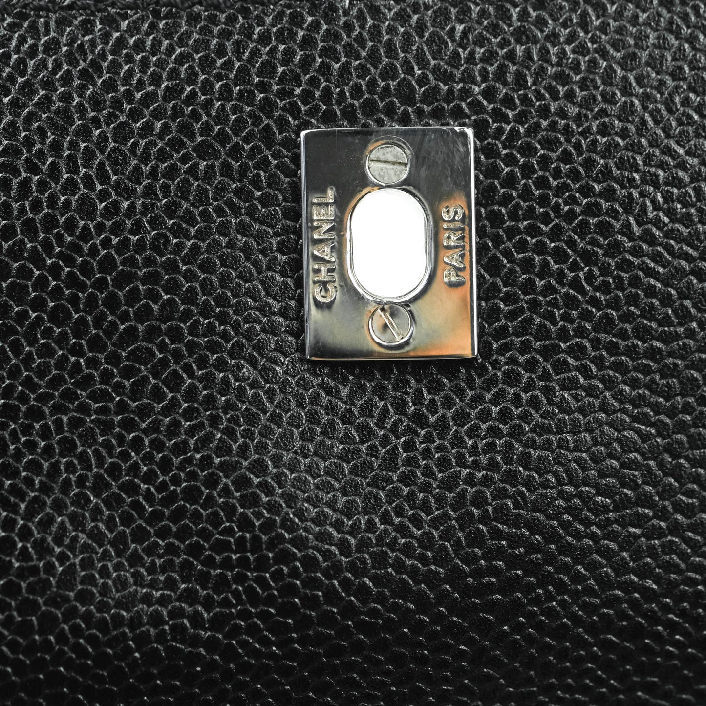 Chanel Quilted Black Caviar Tote Silver Hardware