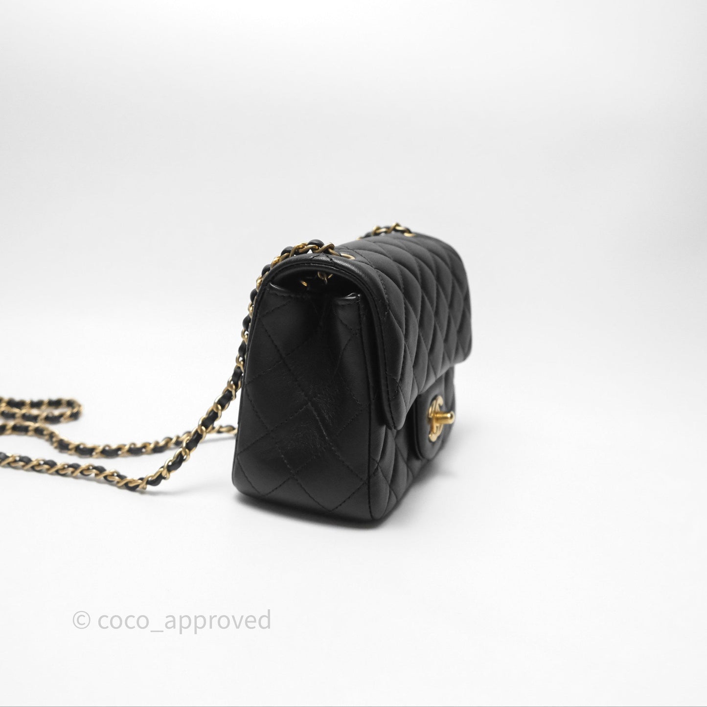 Chanel Pearl Crush Mini Square Quilted Black Lambskin Aged Gold Hardware