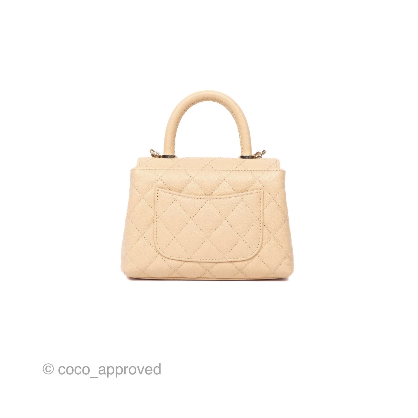 Chanel Coco Handle Clutch with Chain Quilted Beige Caviar Gold Hardware