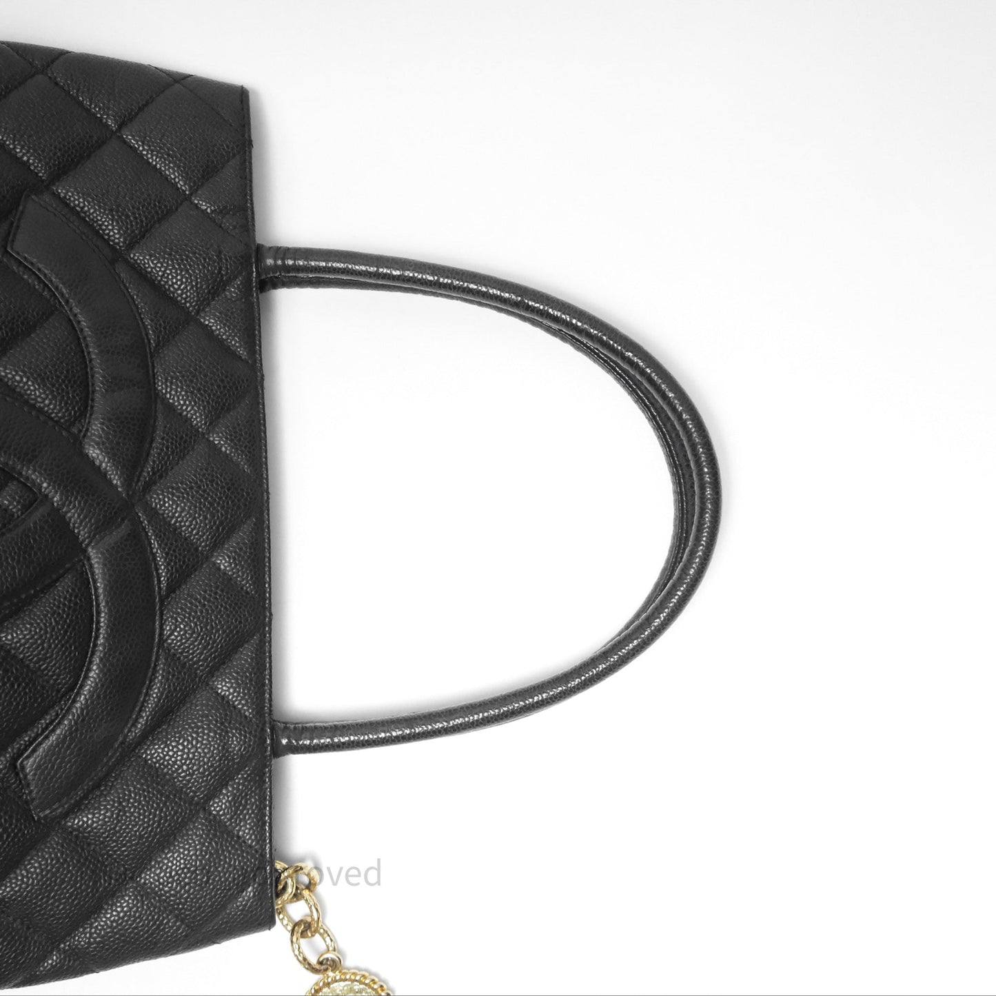 Chanel Vintage Medallion CC Black Caviar Tote Bag Gold Hardware