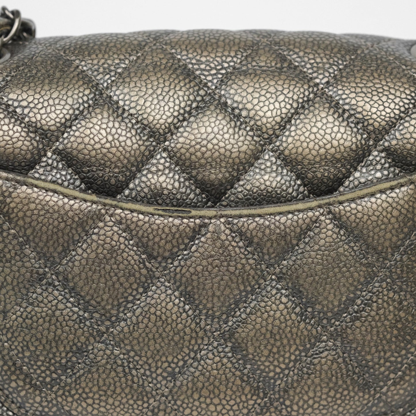 Chanel Mini Rectangular Quilted Metallic Grey Caviar Ruthenium Hardware