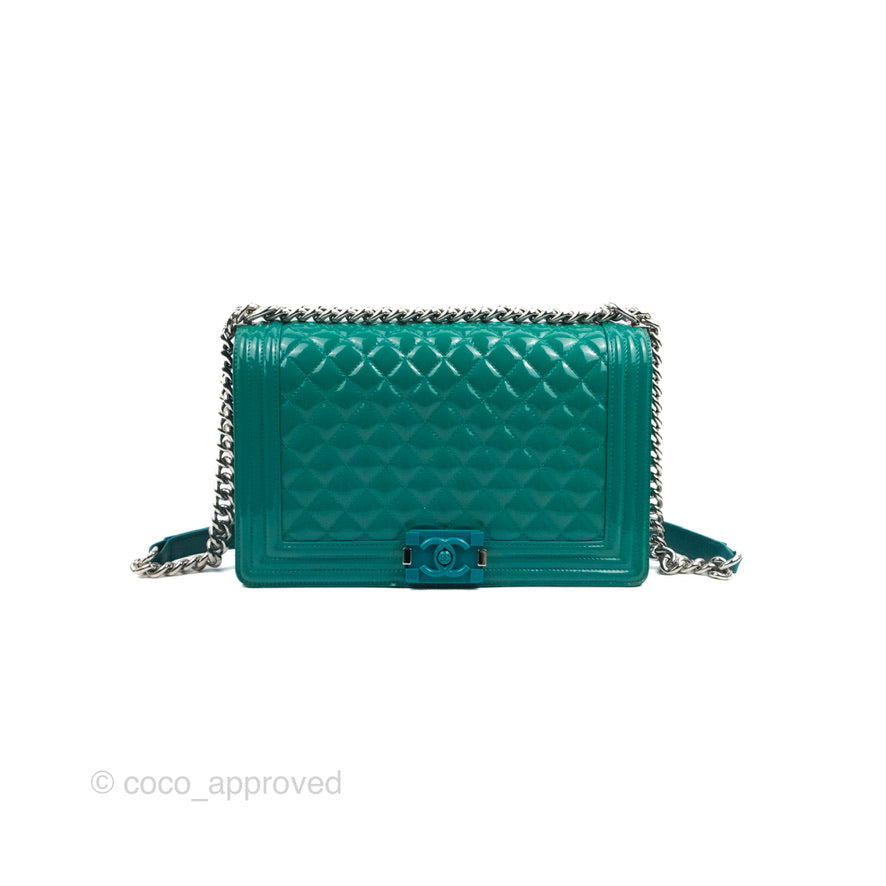 Chanel Quilted New Medium Boy Turquoise Patent Silver Hardware