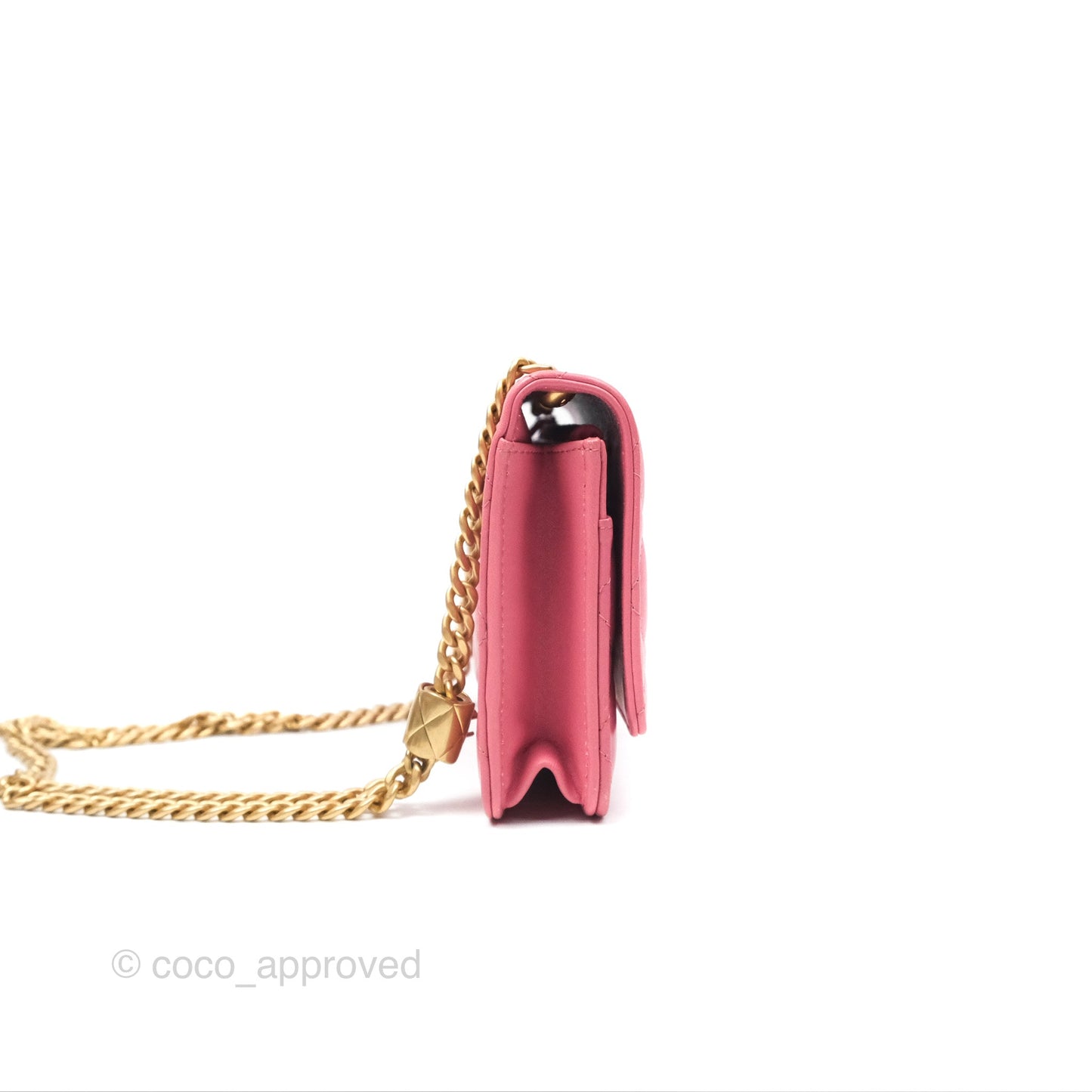 Chanel All Slide Wallet on Chain WOC Adjustable Chain Quilted Pink Lambskin