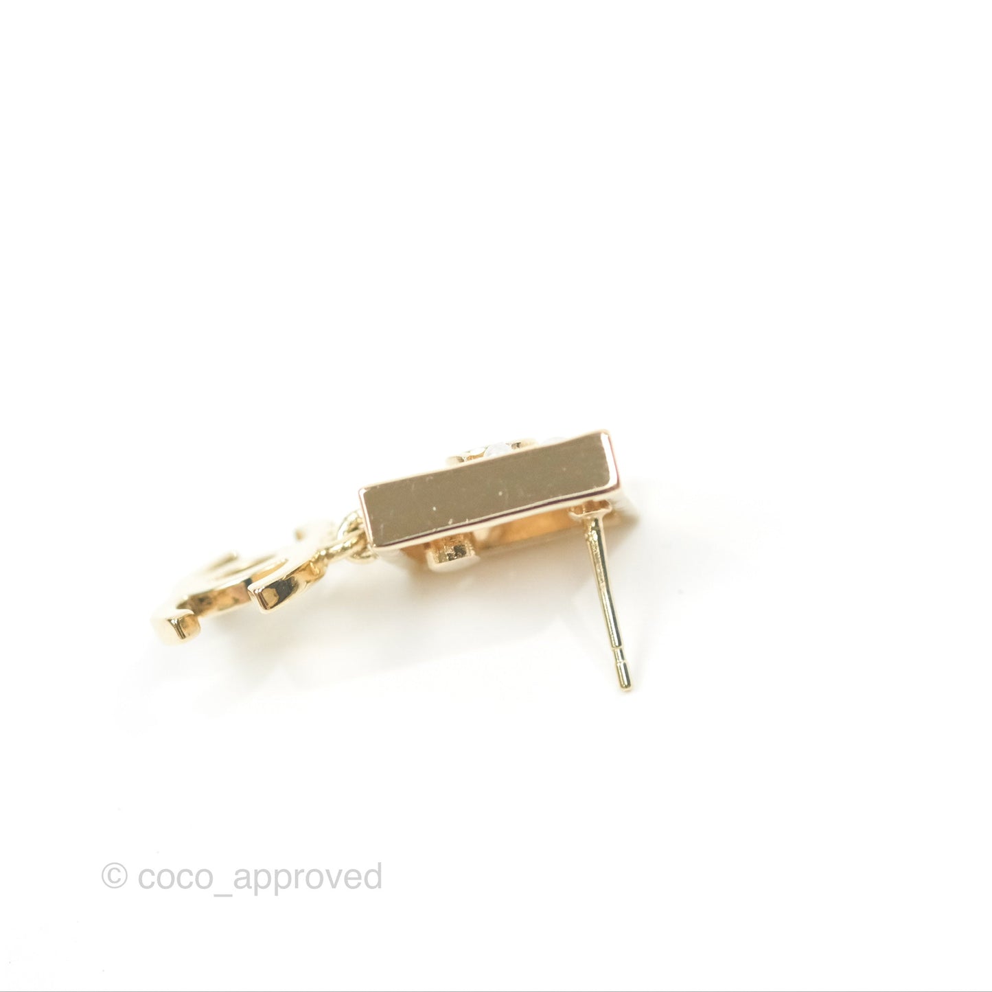 Chanel Square Crystal Pearl CC Drop Earrings Gold Tone 22C