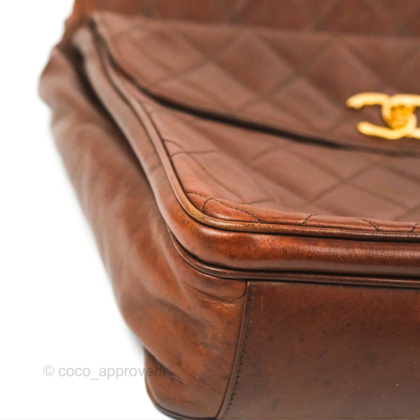 Chanel Vintage Tote Bag Quilted Brown 24K Gold Hardware
