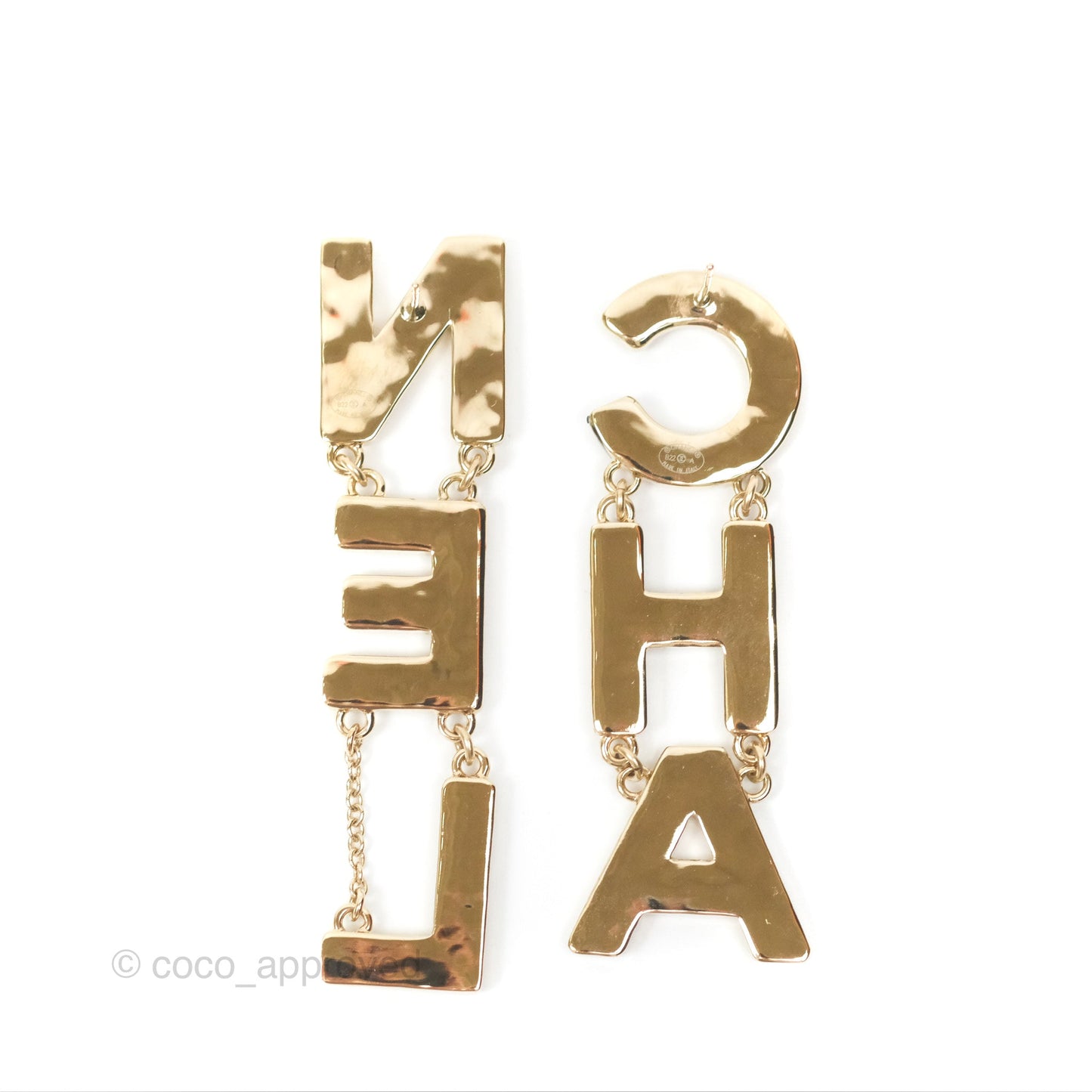 Chanel Cha-Nel Logo Black/White Drop Earrings Gold Tone 22A