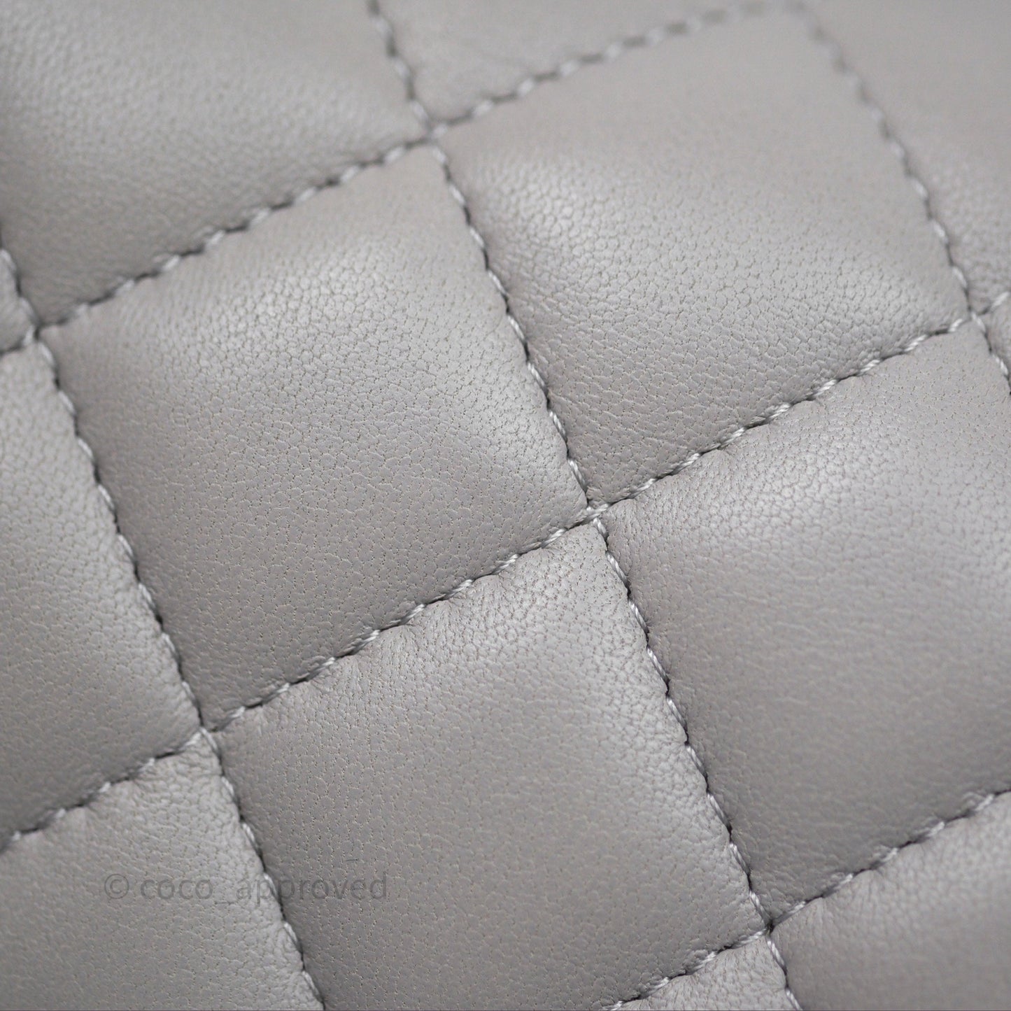 Chanel Mini Square Flap Quilted Light Grey Lambskin Gold Hardware